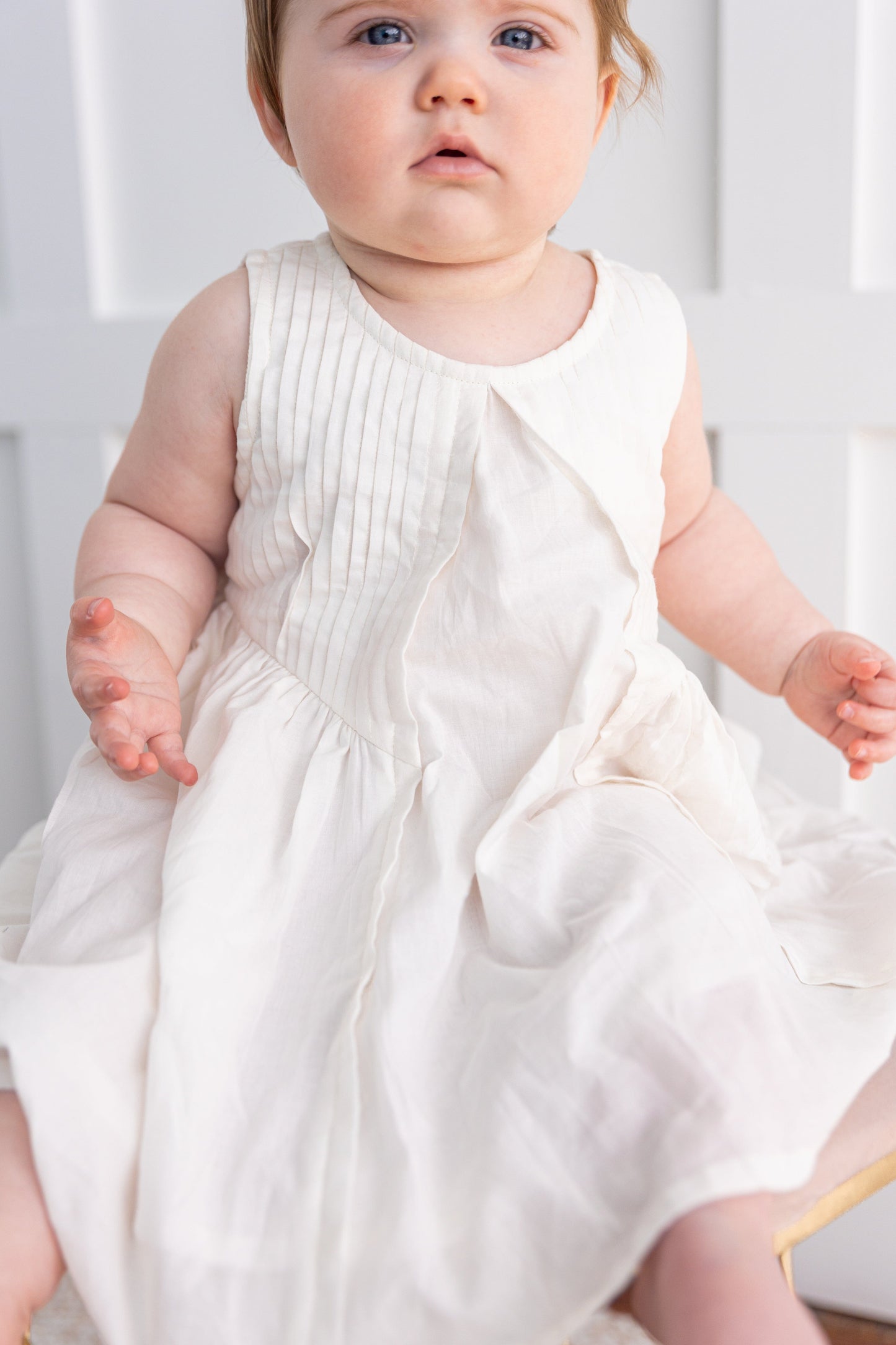 White Pintuck Gathered Dress DRESS Yo Baby India
