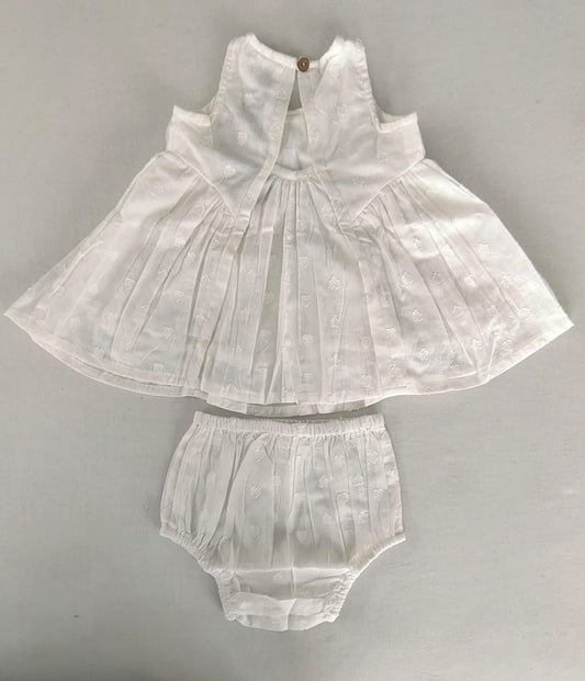 White Solid Color Heart Dobby Pintuck Gathered Dress dress & diaper cover Yo Baby India