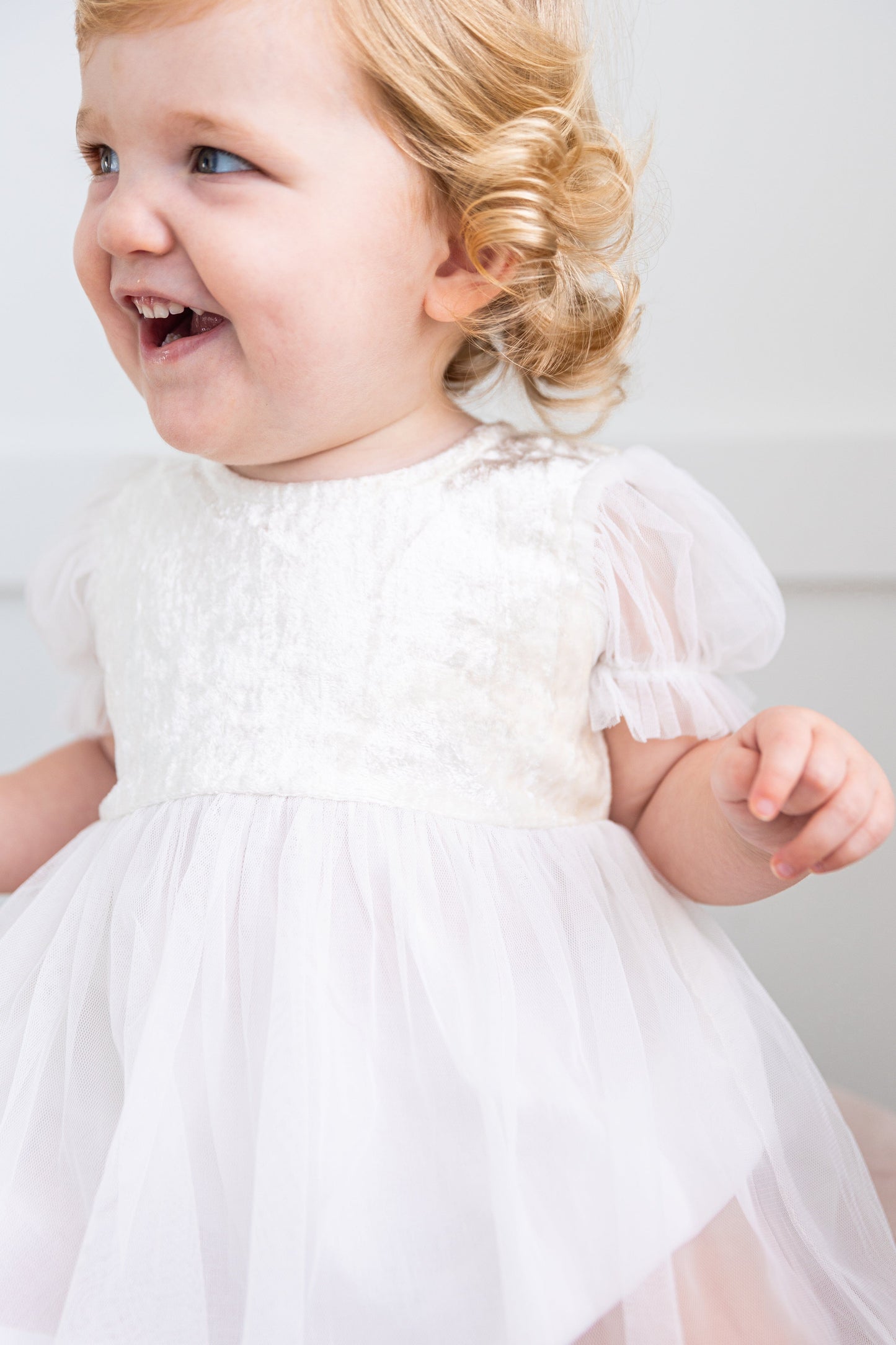 White Tulle Solid Color Puff Sleeves Gathered Dress dress & diaper cover DRESS Yo Baby India