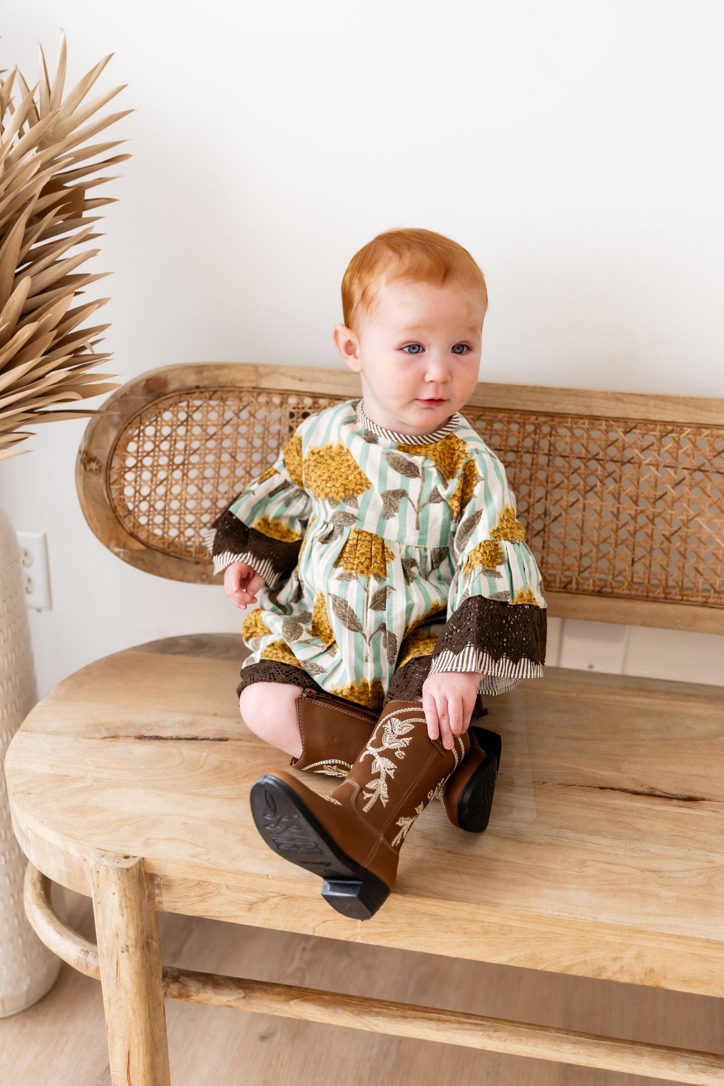 Yellow Floral Printed Bell Sleeves Gathered Dress dress & diaper cover DRESS Yo Baby India
