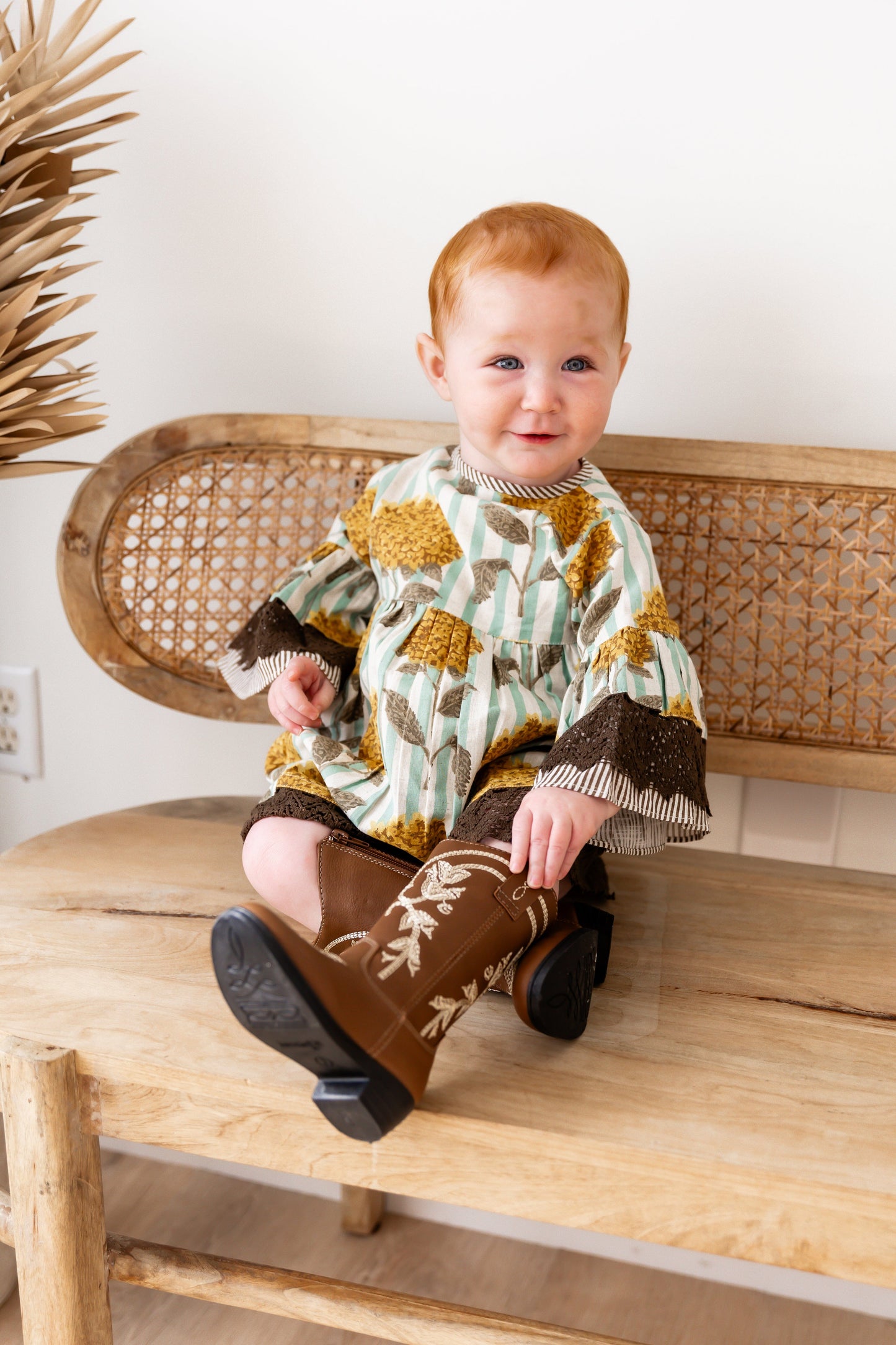 Yellow Floral Printed Bell Sleeves Gathered Dress dress & diaper cover DRESS Yo Baby India