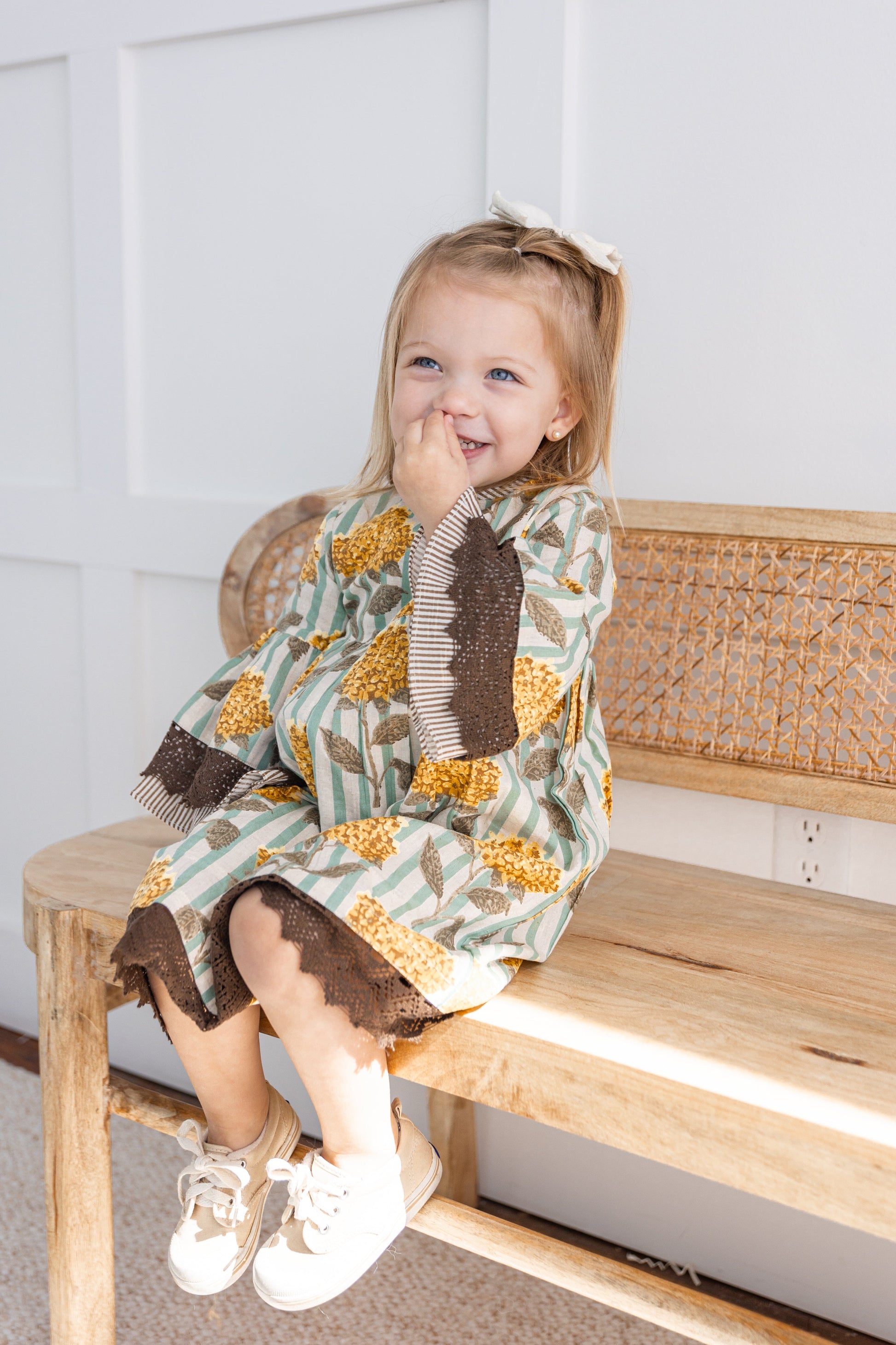 Yellow Floral Printed Bell Sleeves Gathered Dress dress & diaper cover DRESS Yo Baby India
