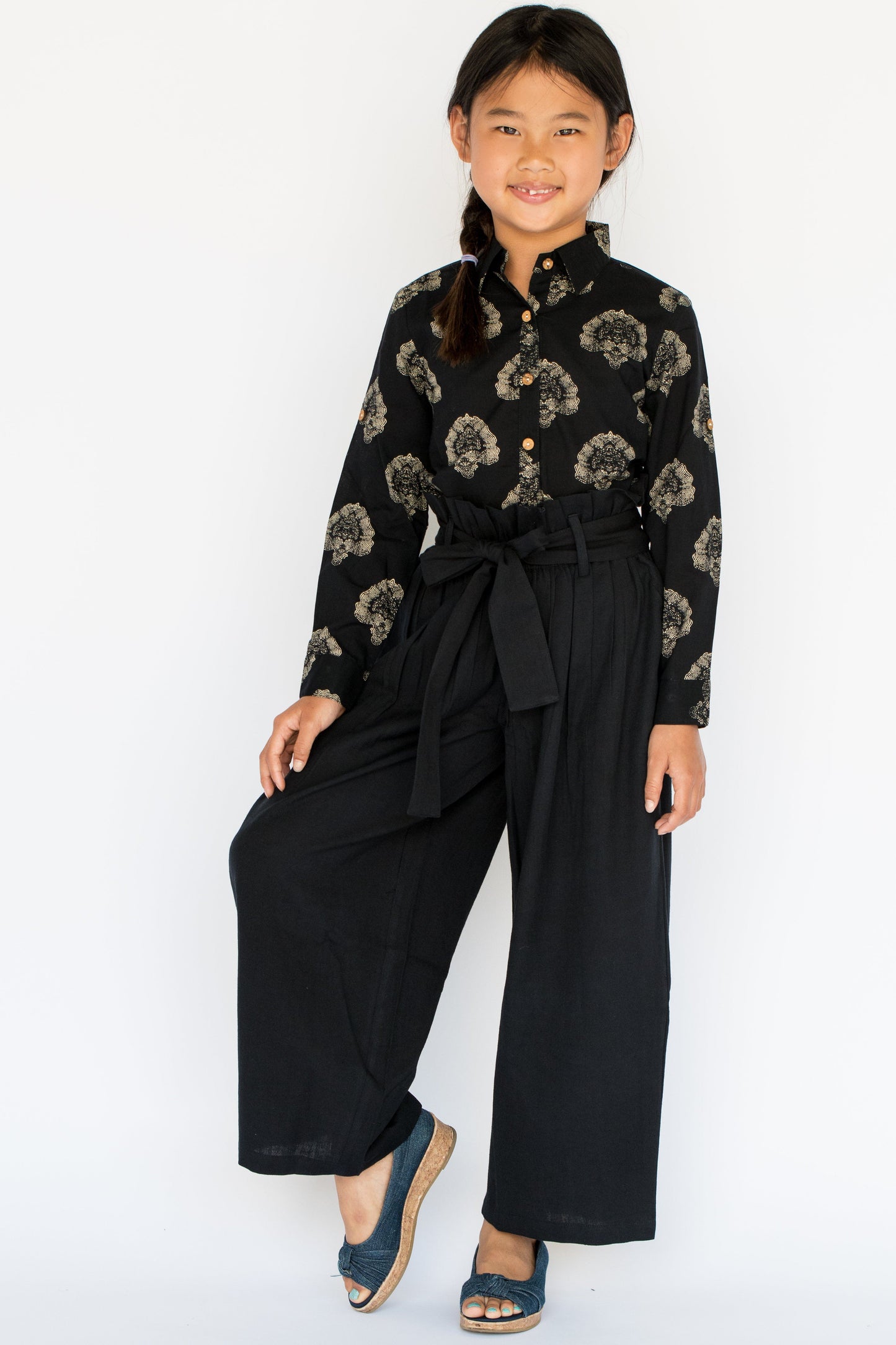 Abstract black Button Down Shirt with Black Paper Bag Pants 2 pc. Set Dress Yo Baby Wholesale