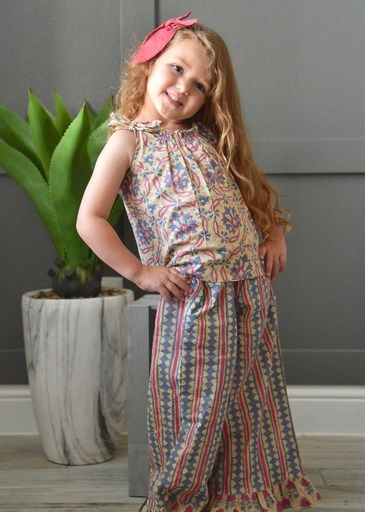 Abstract Pants & Floral Tie-Top 2 pc. Set Dress Yo Baby Wholesale