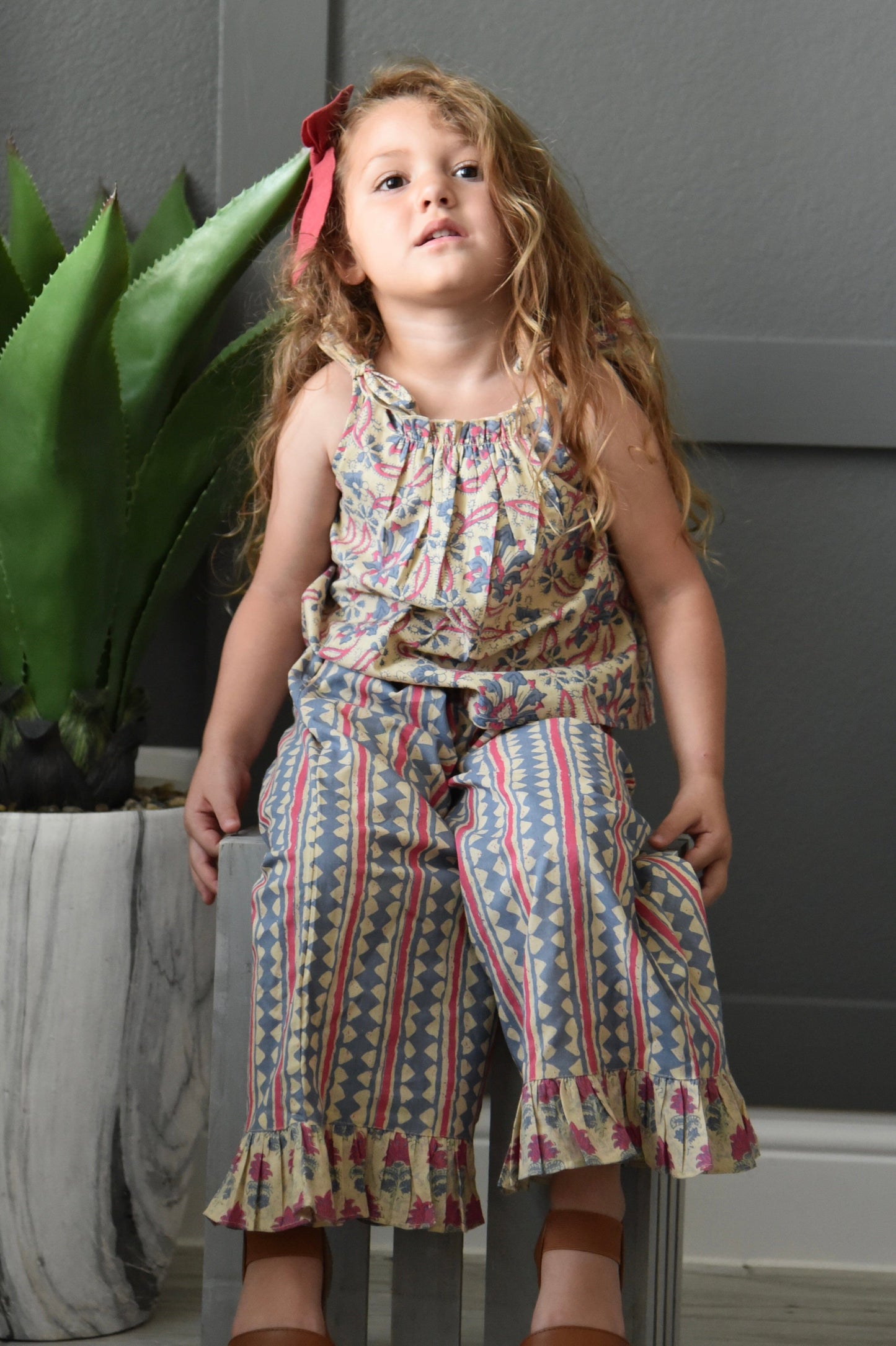 Abstract Pants & Floral Tie-Top 2 pc. Set Dress Yo Baby Wholesale