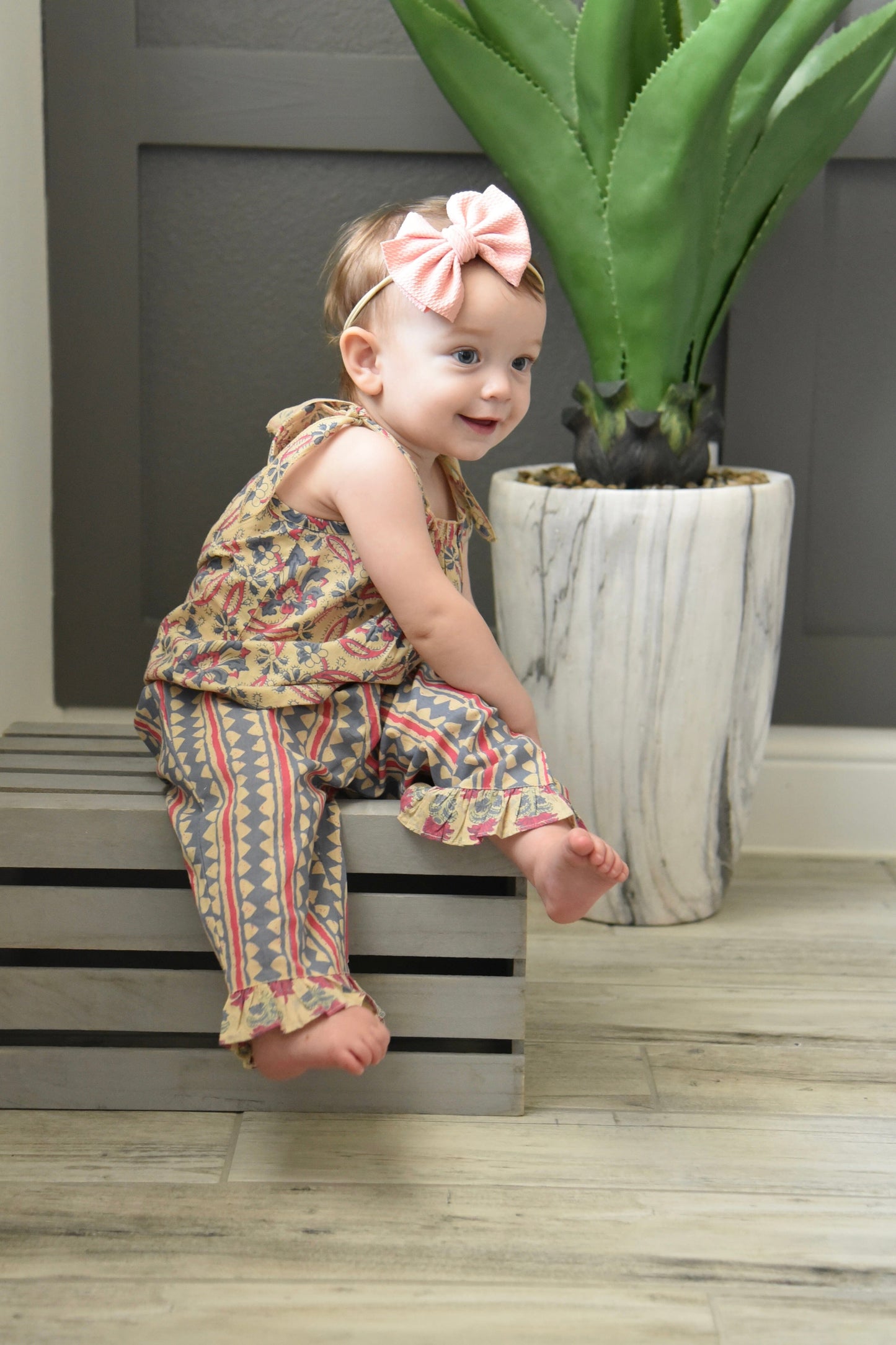 Abstract Pants & Floral Tie-Top 2 Pc Set Sun Dress Yo Baby Wholesale