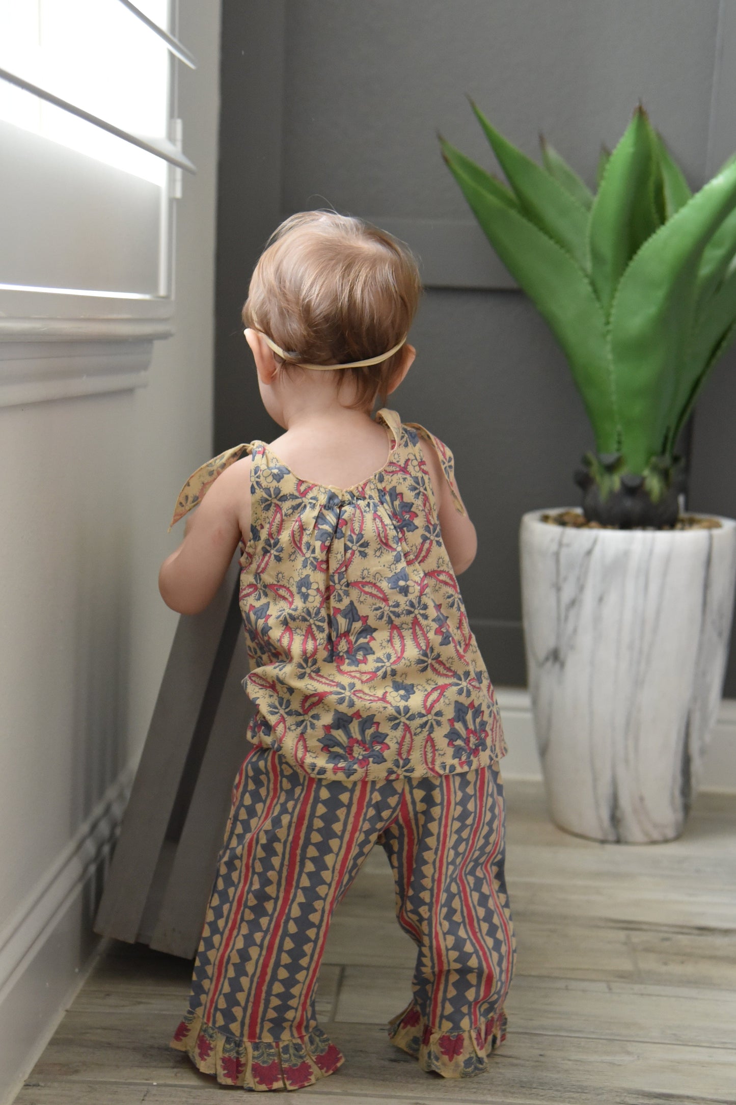 Abstract Pants & Floral Tie-Top 2 Pc Set Sun Dress Yo Baby Wholesale