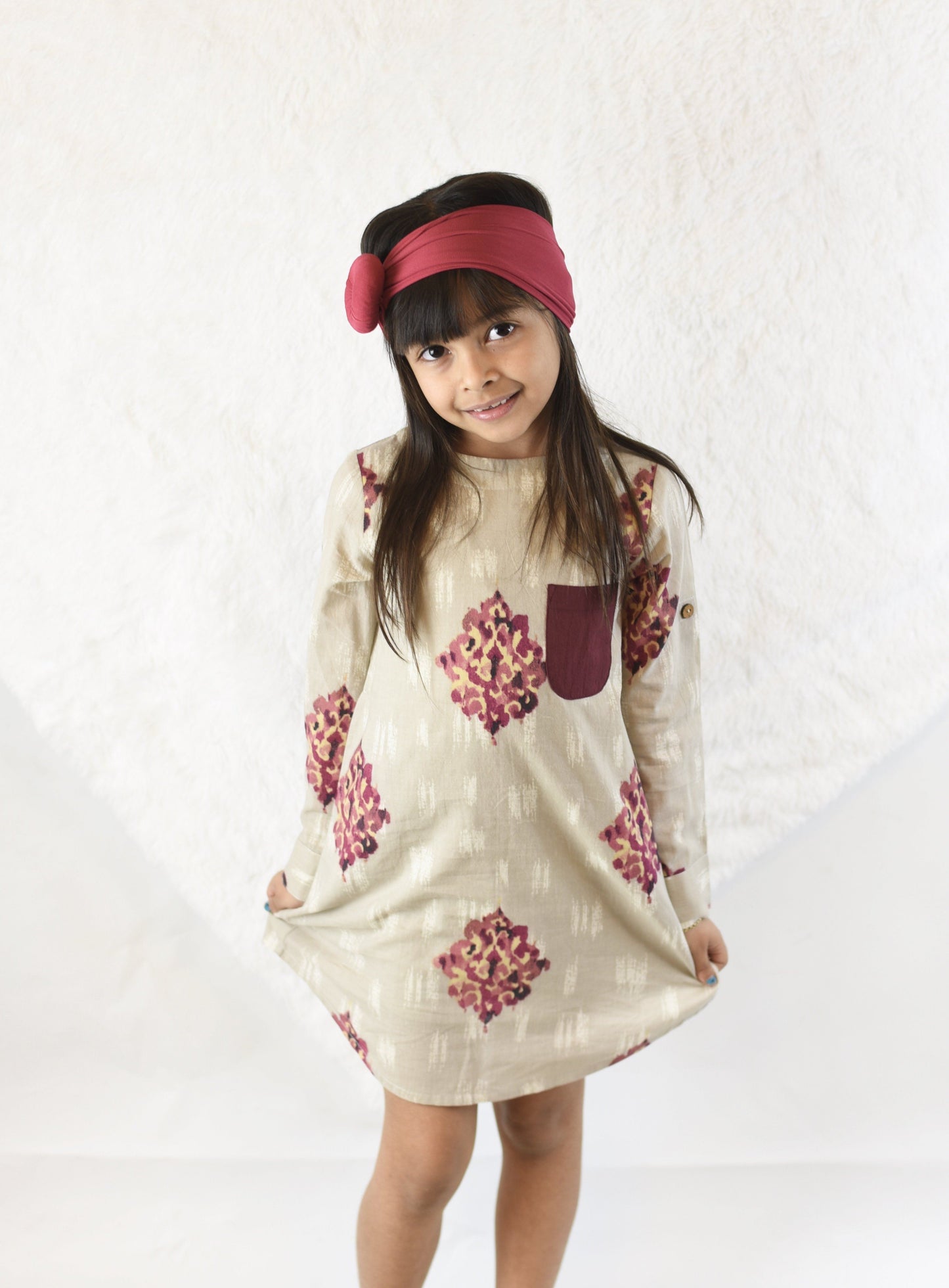 Abstract Print A-Line Dress With patch Pocket Detail 2-pc. set Yo Baby Wholesale