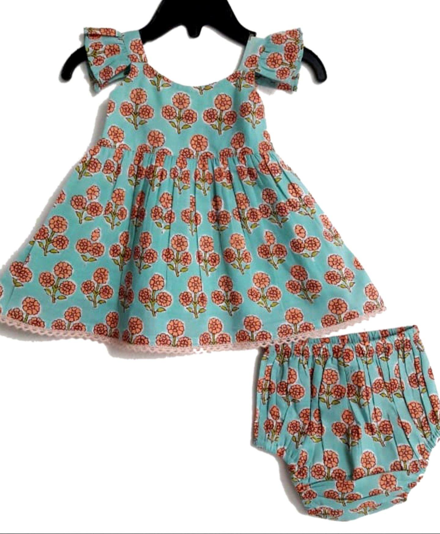 Aqua Floral Infant Dress & Diaper Cover Set Dress Yo Baby Wholesale