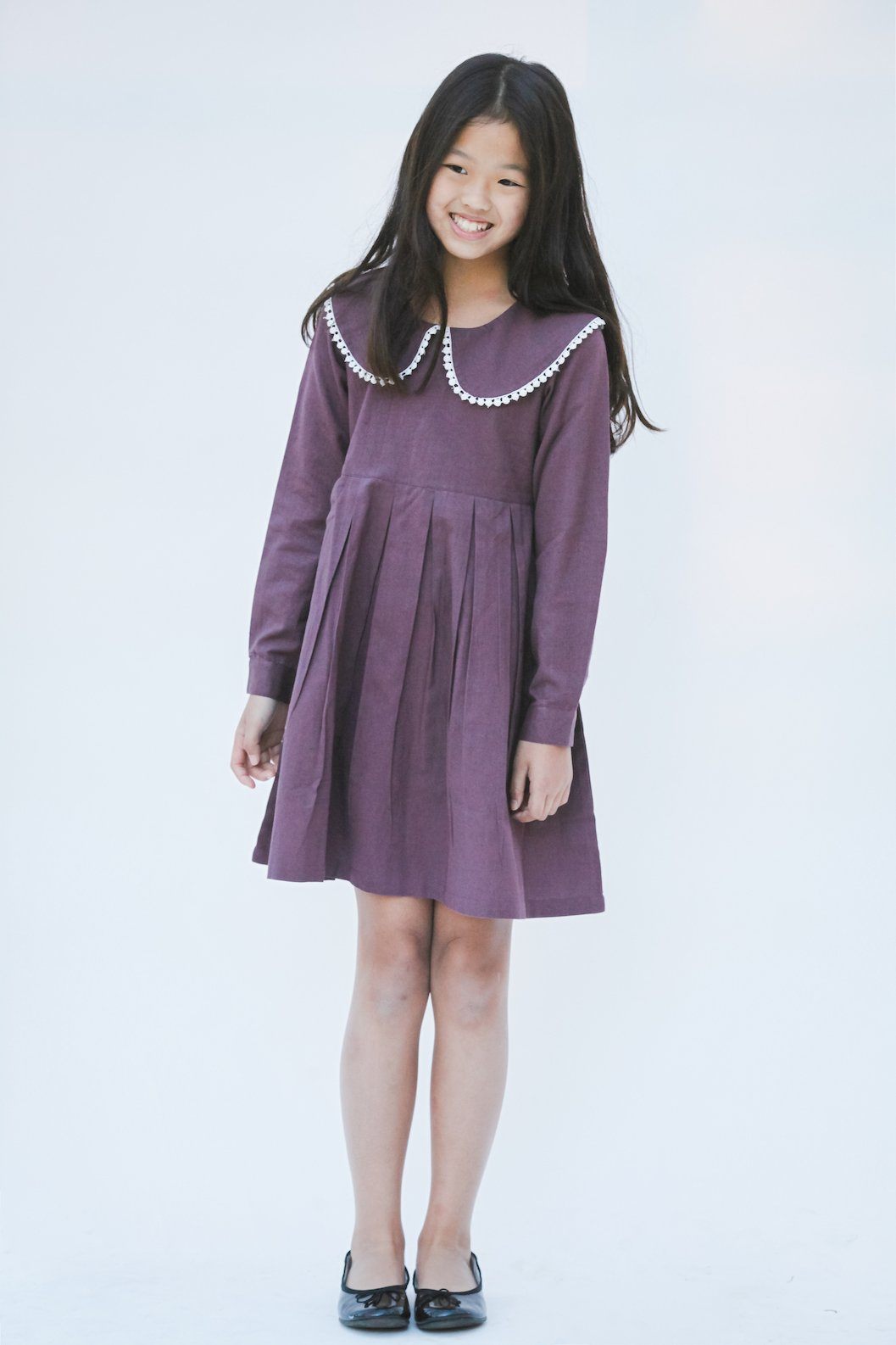 Aubergine Big Peter Pan Collar Lace Detail Dress Dress Yo Baby Wholesale