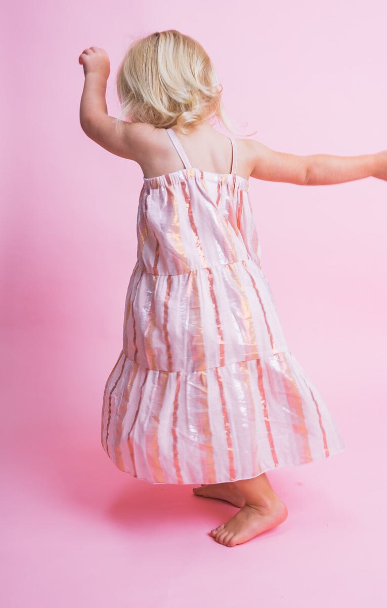Baby Pink Lurex Solid Color Tiered Dress and Bloomers dress & diaper cover Yo Baby India