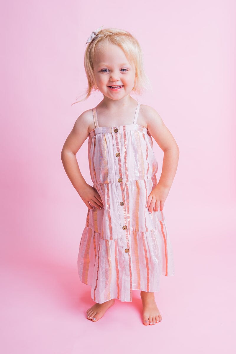 Baby Pink Lurex Solid Color Tiered Dress and Bloomers dress & diaper cover Yo Baby India