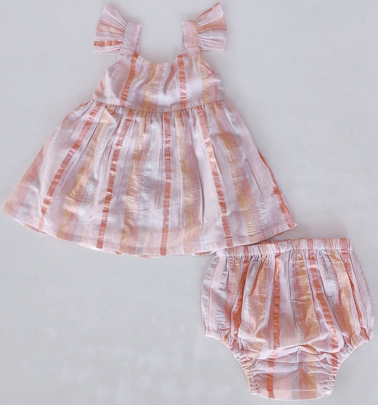 Baby Pink Solid Color Lurex Frill Dress and Bloomers dress & diaper cover Yo Baby India