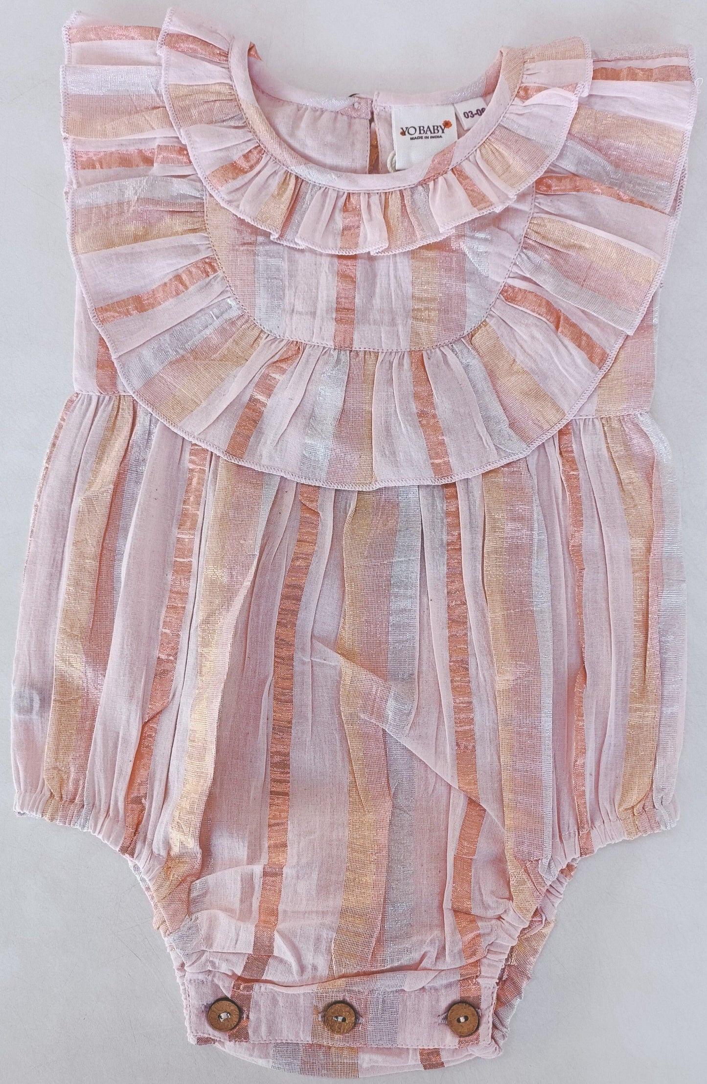 Baby Pink Solid Color Lurex Neck Ruffle Romper romper Yo Baby India