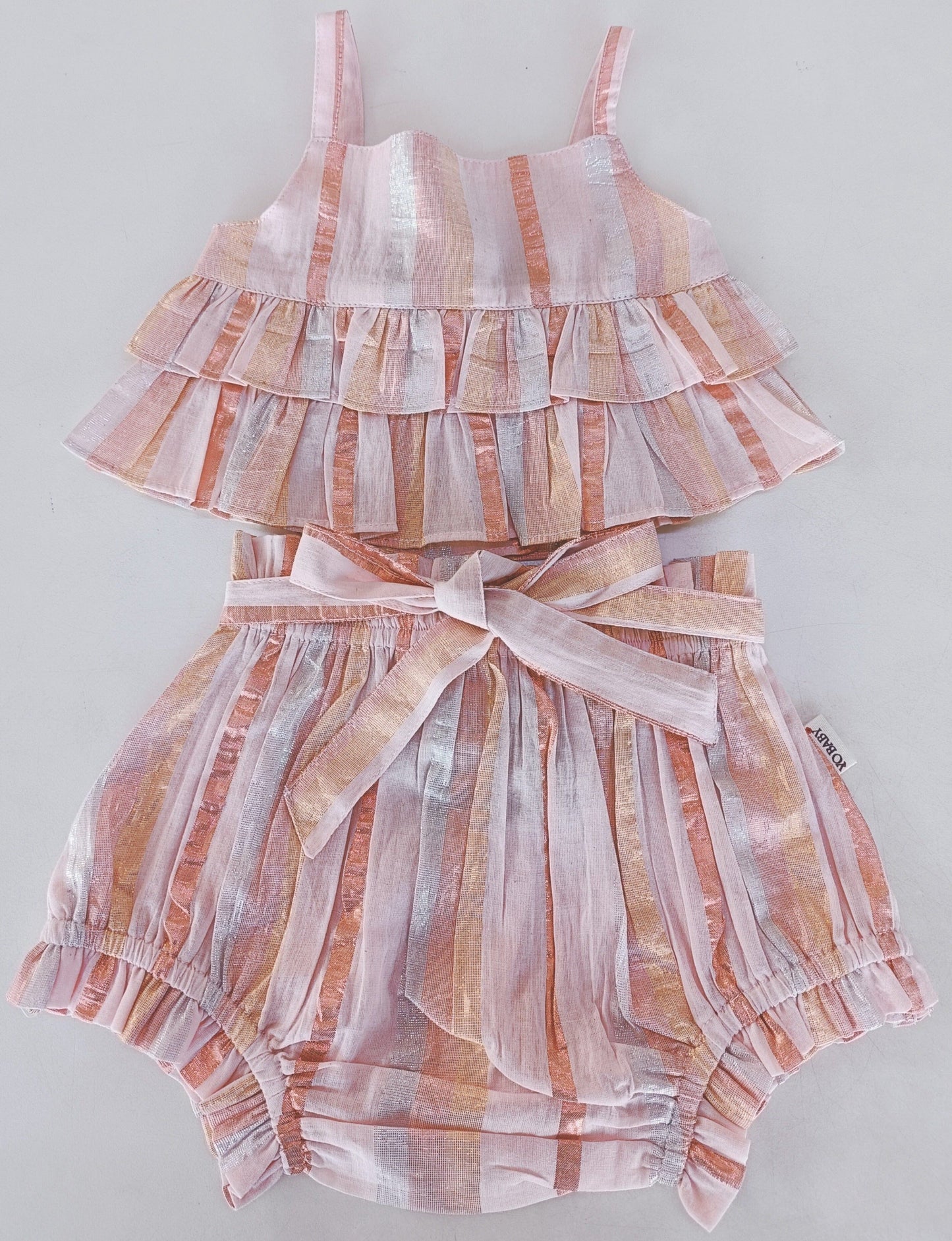 Baby Pink Solid Color Lurex Ruffle Top & Shorts Set TOP & PANTS SET Yo Baby India
