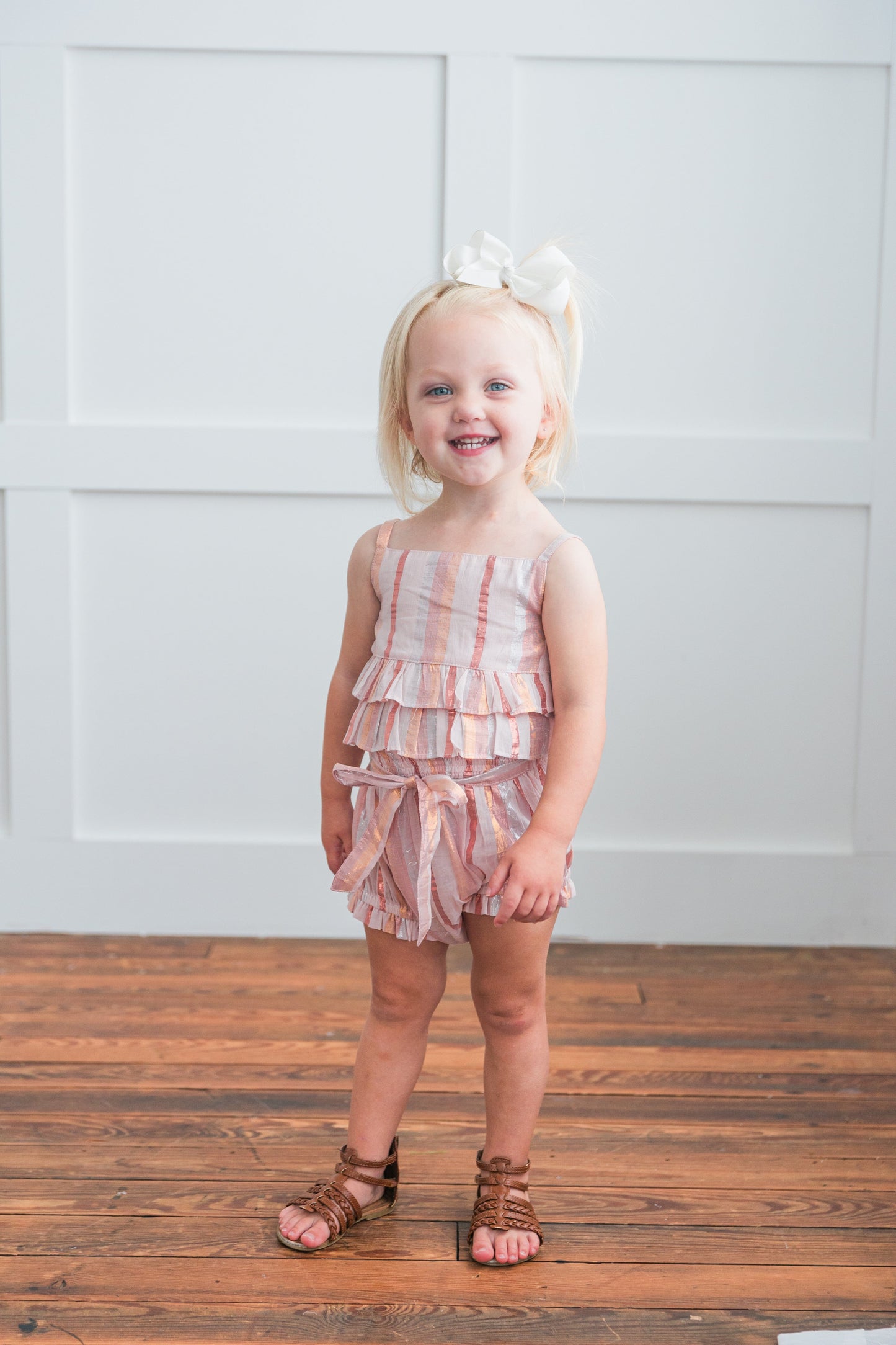 Baby Pink Solid Color Lurex Ruffle Top & Shorts Set TOP & PANTS SET Yo Baby India