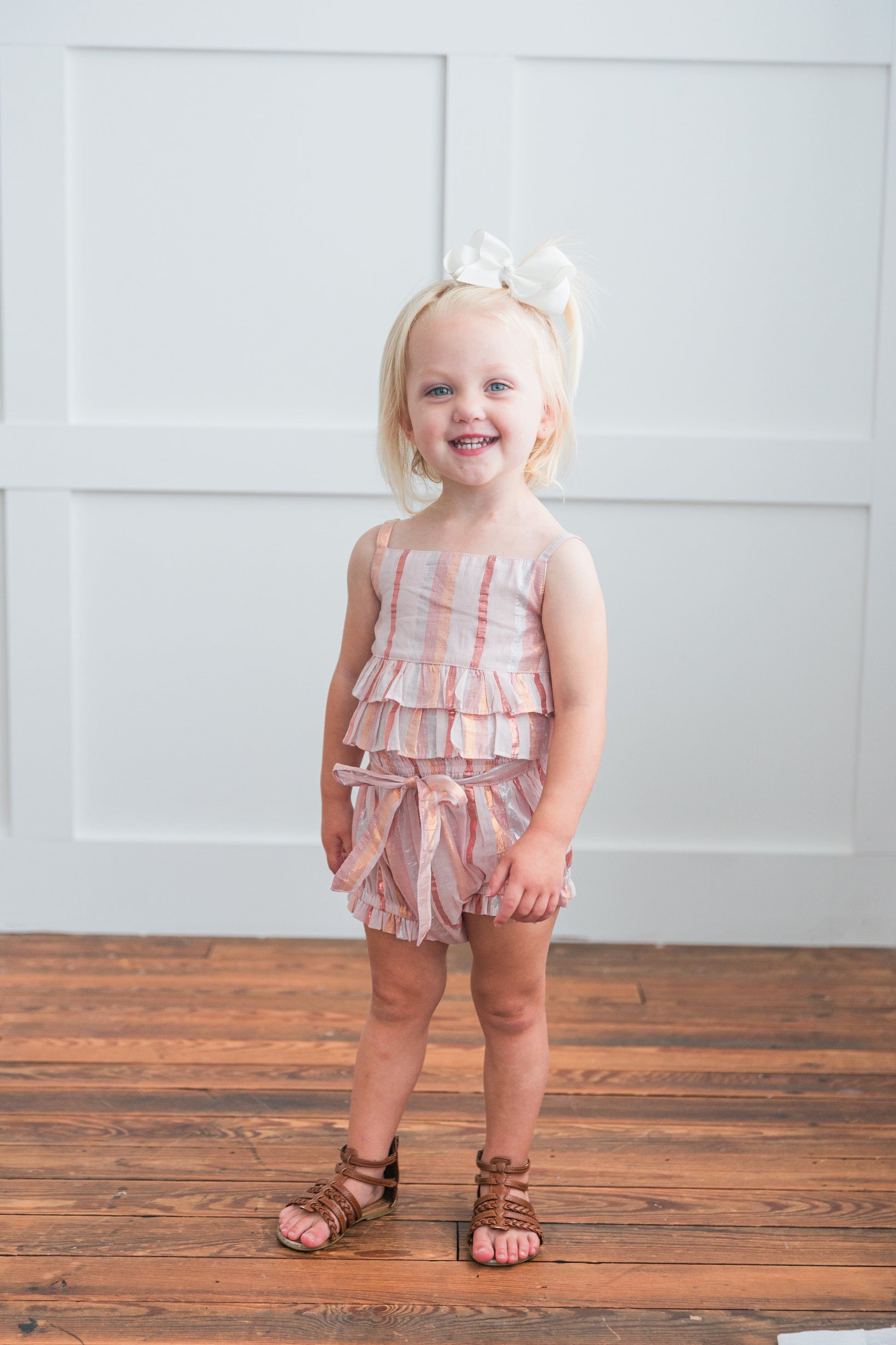 Baby Pink Solid Color Lurex Ruffle Top & Shorts Set TOP & PANTS SET Yo Baby India