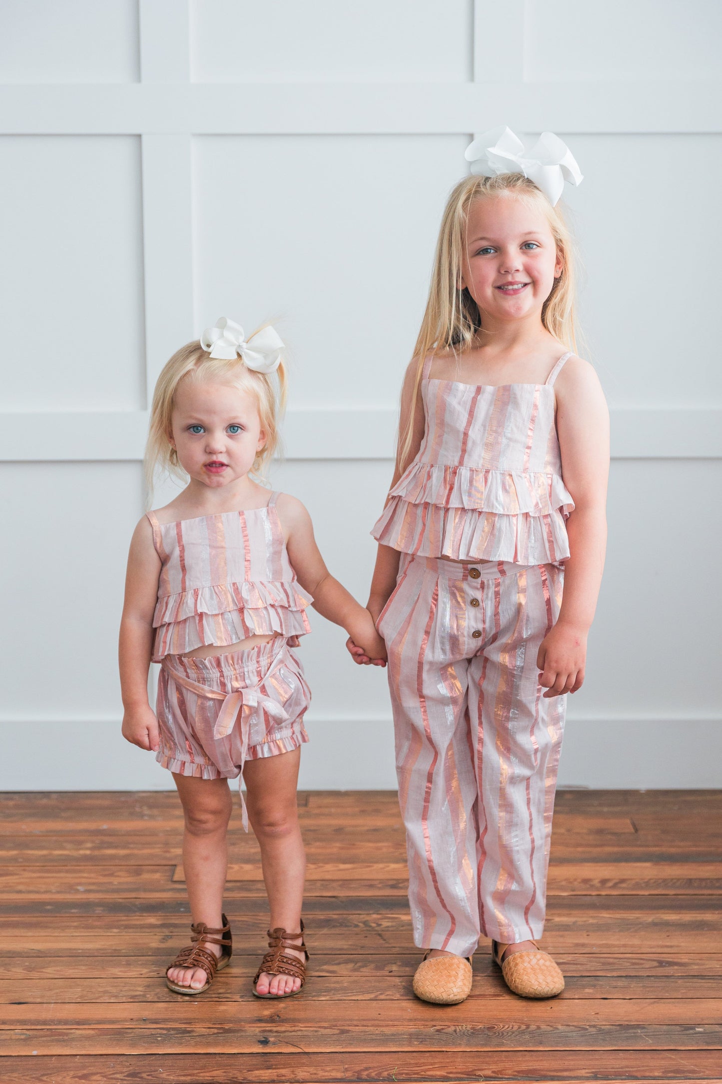 Baby Pink Solid Color Lurex Ruffle Top & Shorts Set TOP & PANTS SET Yo Baby India