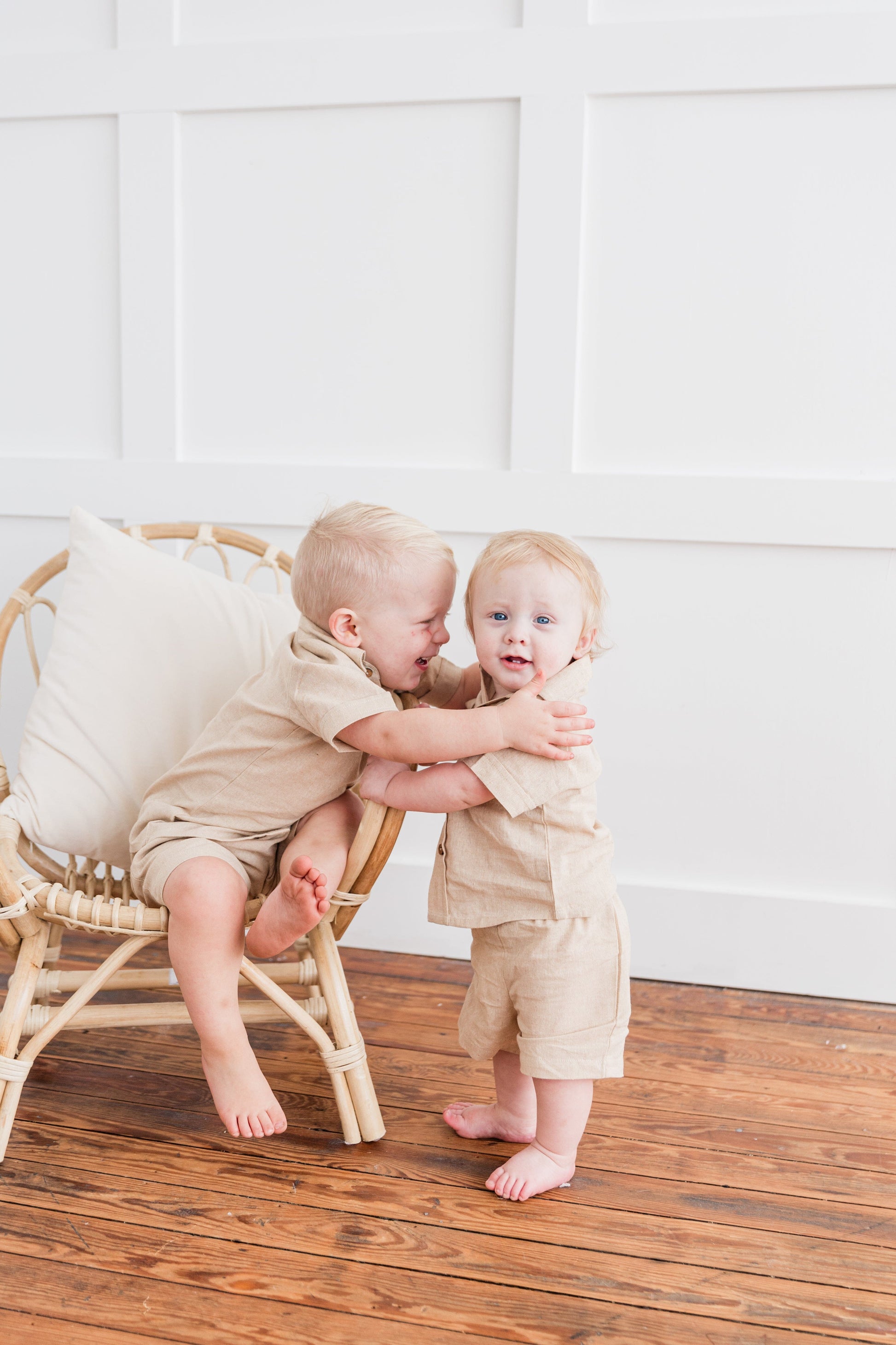 Beige Chambray Boys Shirt & Shorts set Shirt-Shorts Yo Baby India