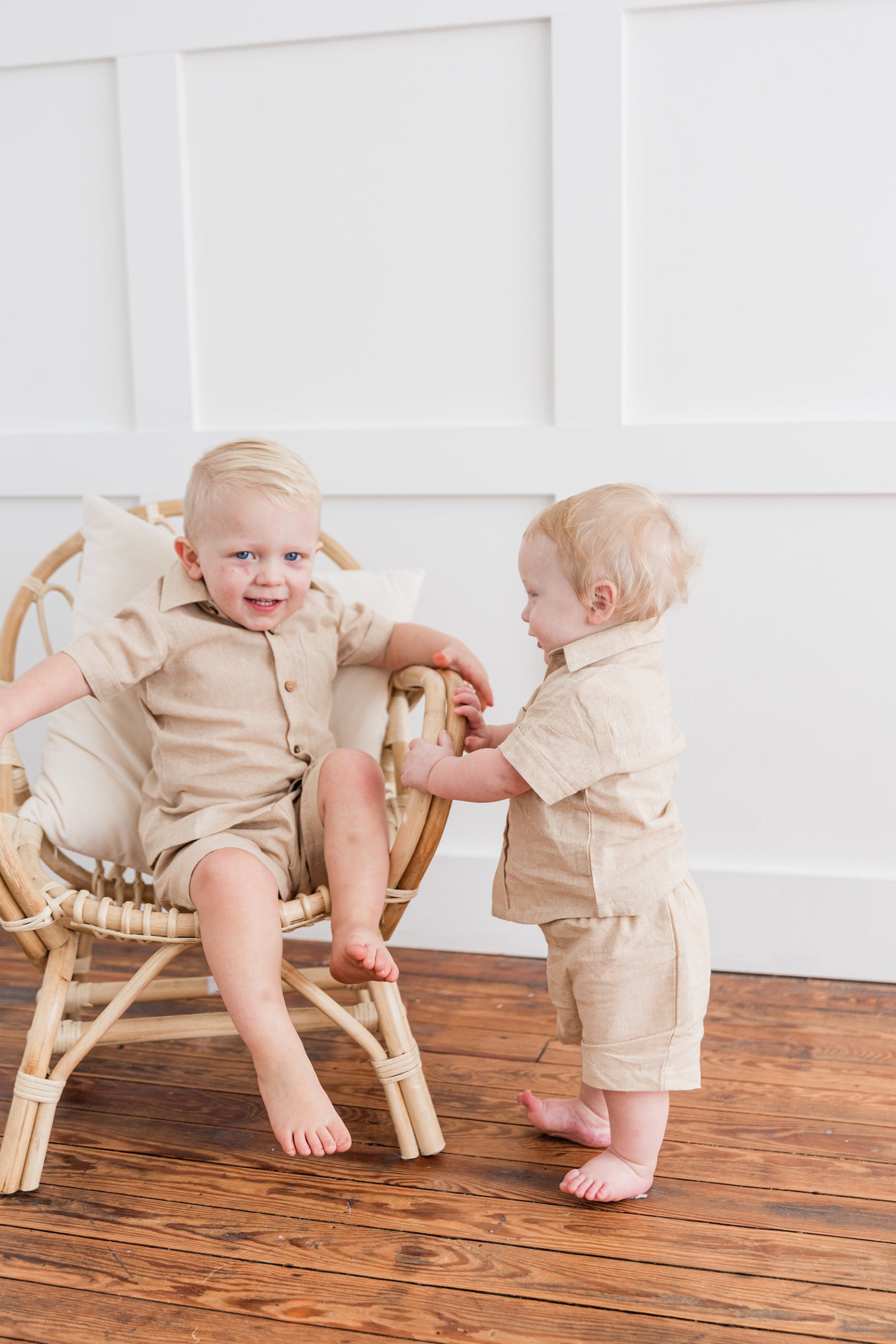 Beige Chambray Boys Shirt & Shorts set Shirt-Shorts Yo Baby India