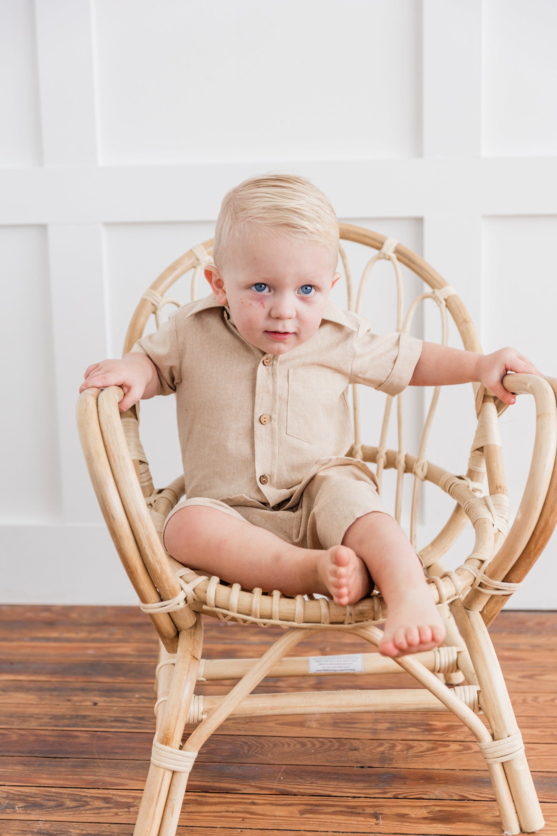 Beige Chambray Boys Shirt & Shorts set Shirt-Shorts Yo Baby India