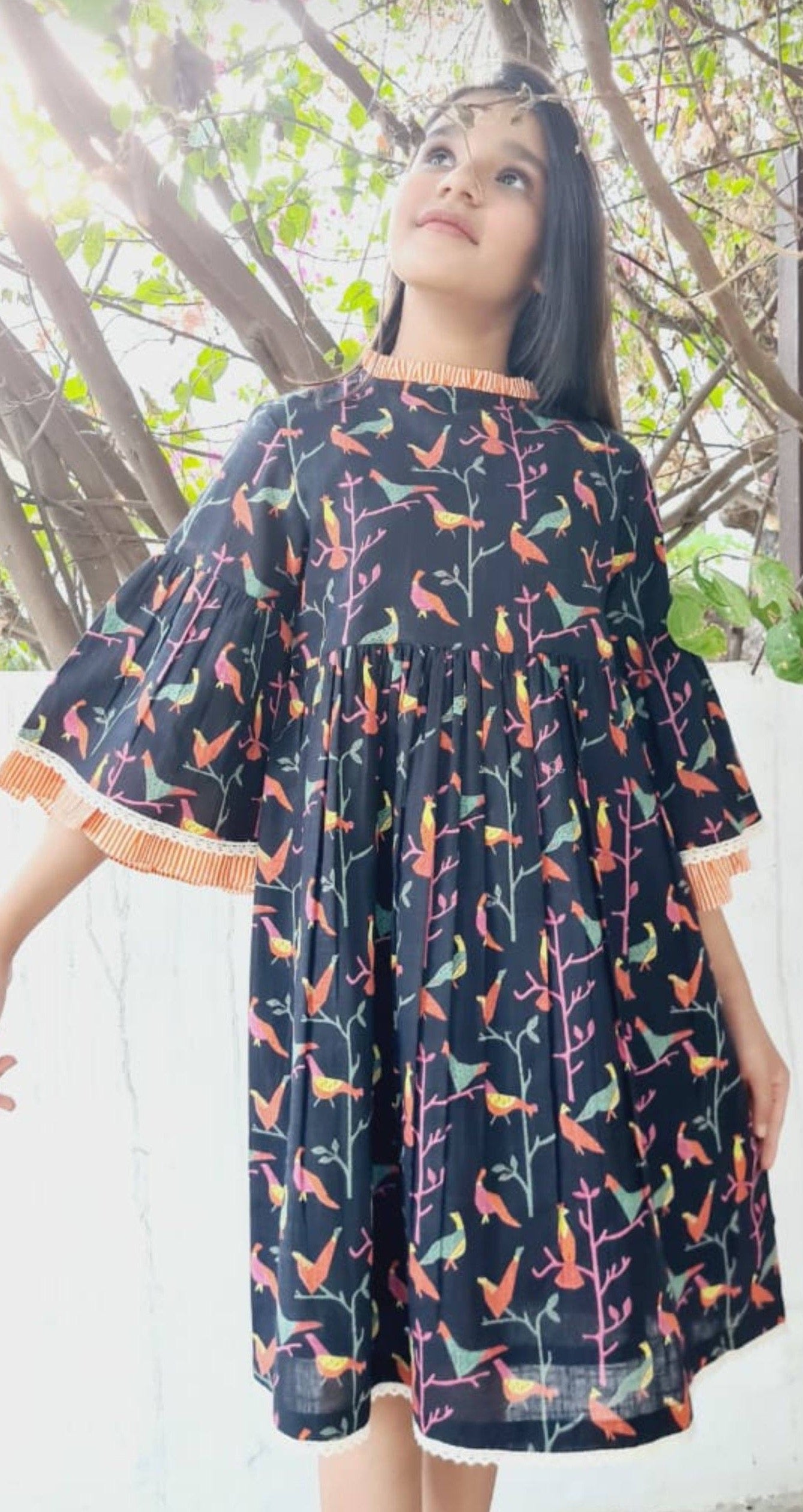 Bell-Sleeves Birds Dress Dress Yo Baby Wholesale