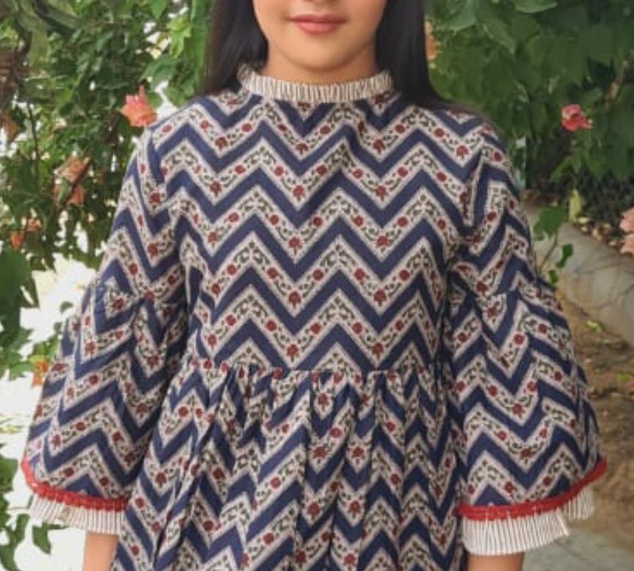 Bell-Sleeves Zig-Zag Dress Dress Yo Baby Wholesale