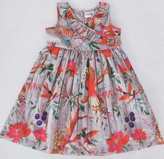 Bird Print Shift Dress With Ruffle Detail Dress Yo Baby India