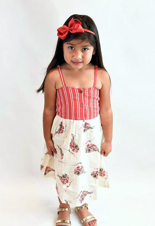 Bird-Print & Striped Strap-Dress Dress Yo Baby Wholesale