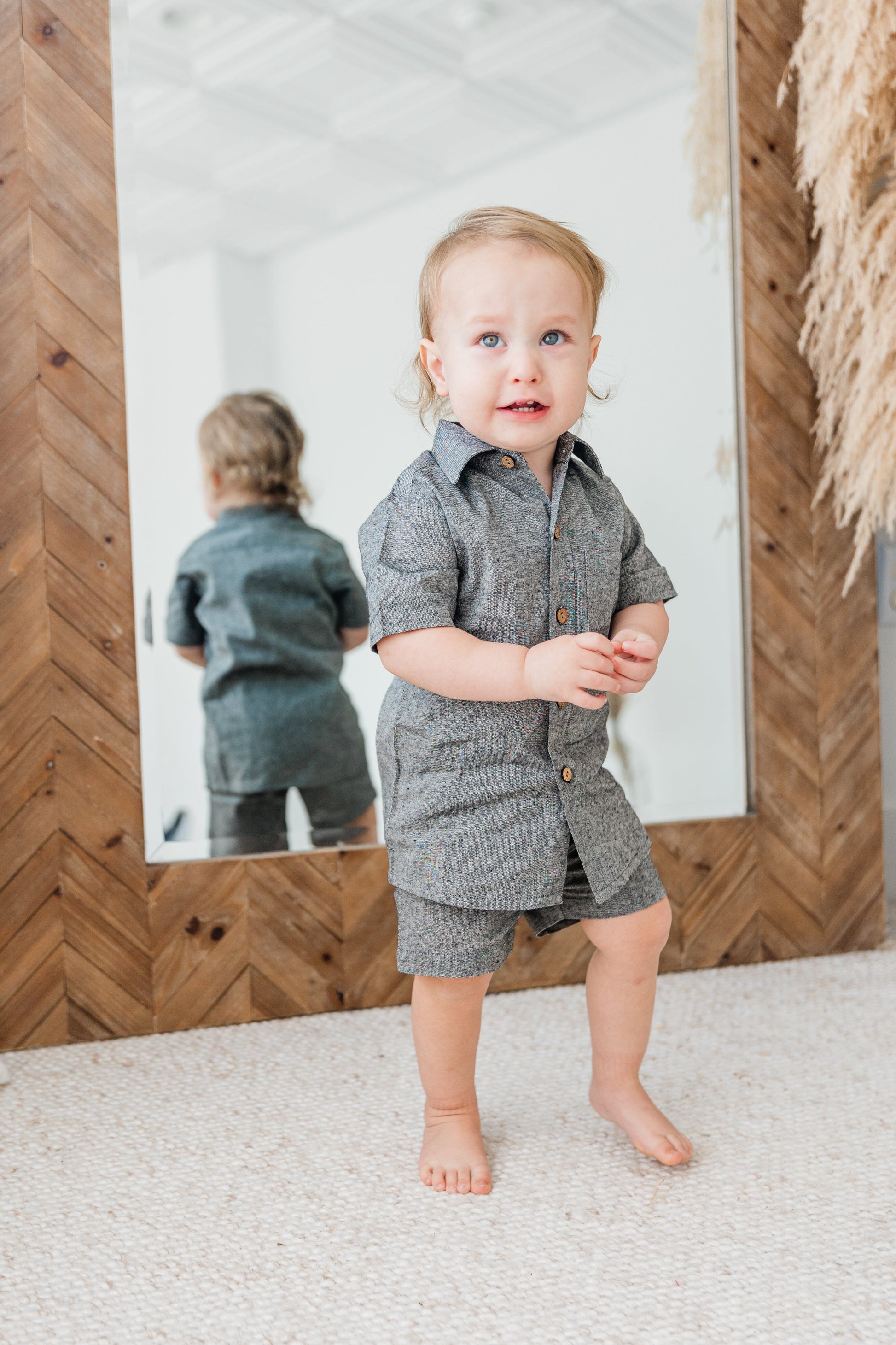 Black Chambray Boys Shirt & Shorts set Shirt-Shorts Yo Baby India