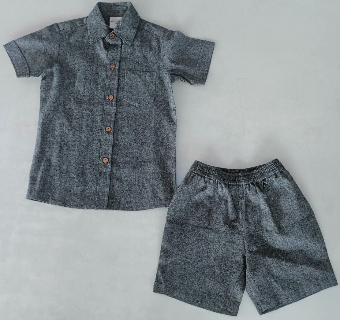 Black Chambray Boys Shirt & Shorts set Shirt-Shorts Yo Baby India