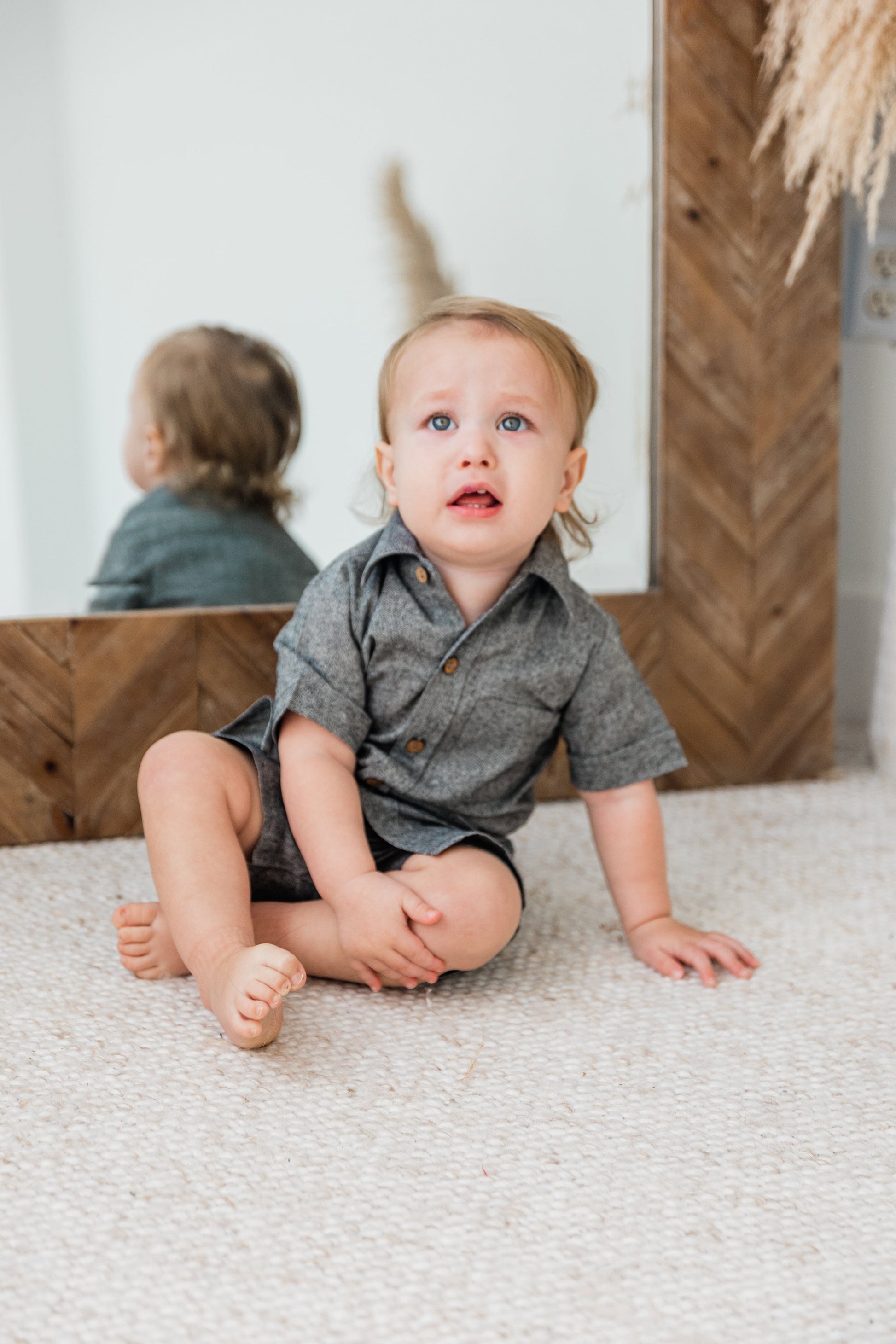 Black Chambray Boys Shirt & Shorts set Shirt-Shorts Yo Baby India