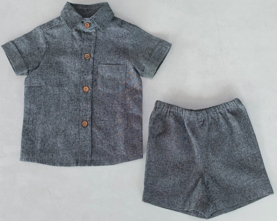 Black Chambray Boys Shirt & Shorts set Shirt-Shorts Yo Baby India