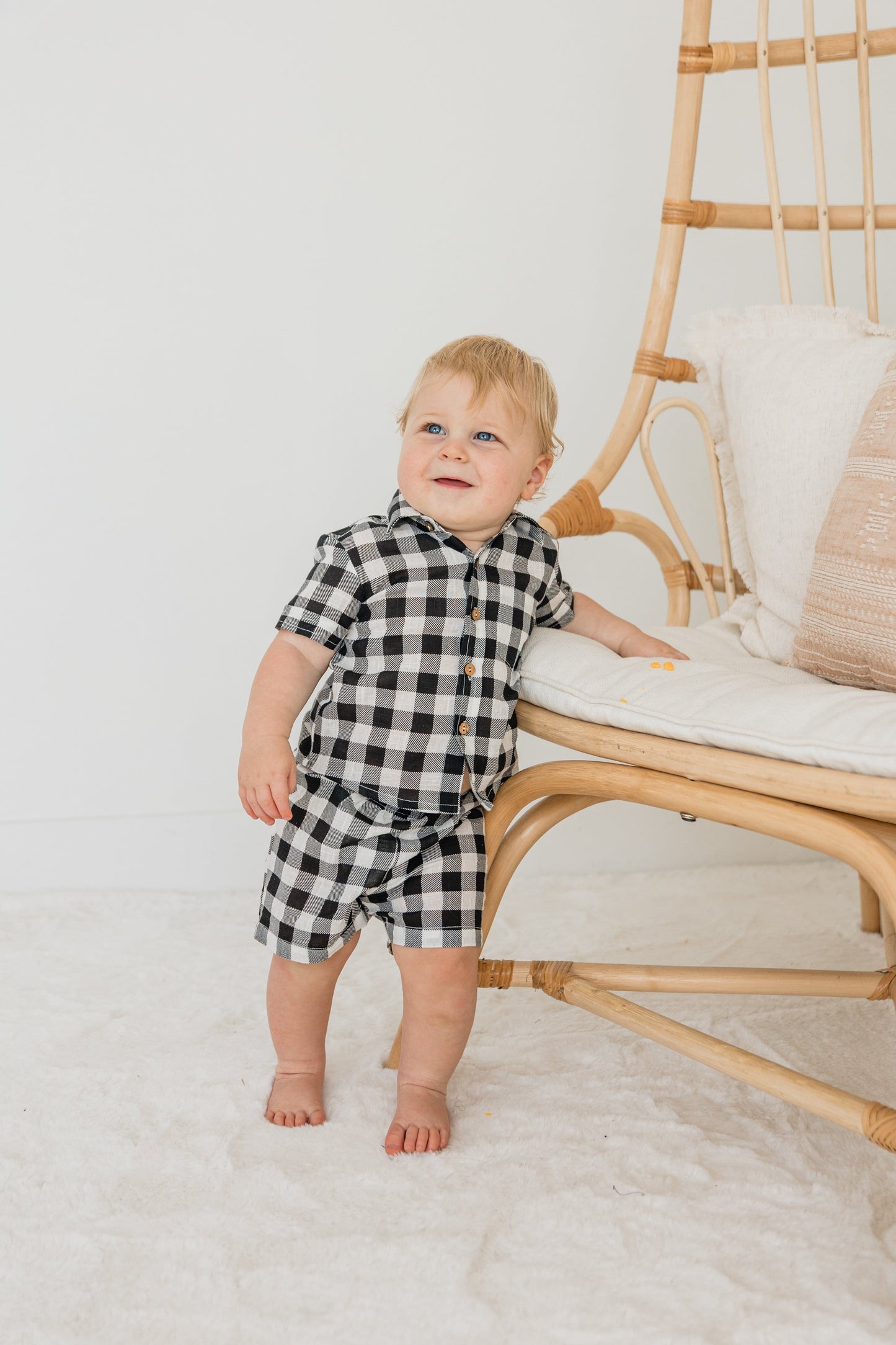 Black Checkered Boys Shirt & Shorts Set Shirt-Shorts Yo Baby India