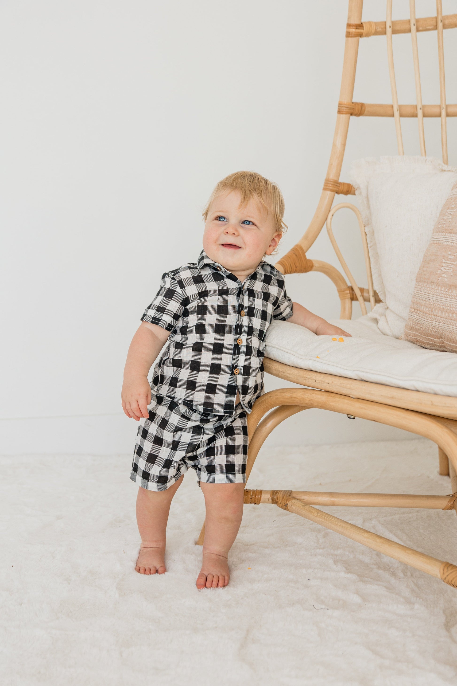 Black Checkered Boys Shirt & Shorts Set Shirt-Shorts Yo Baby India