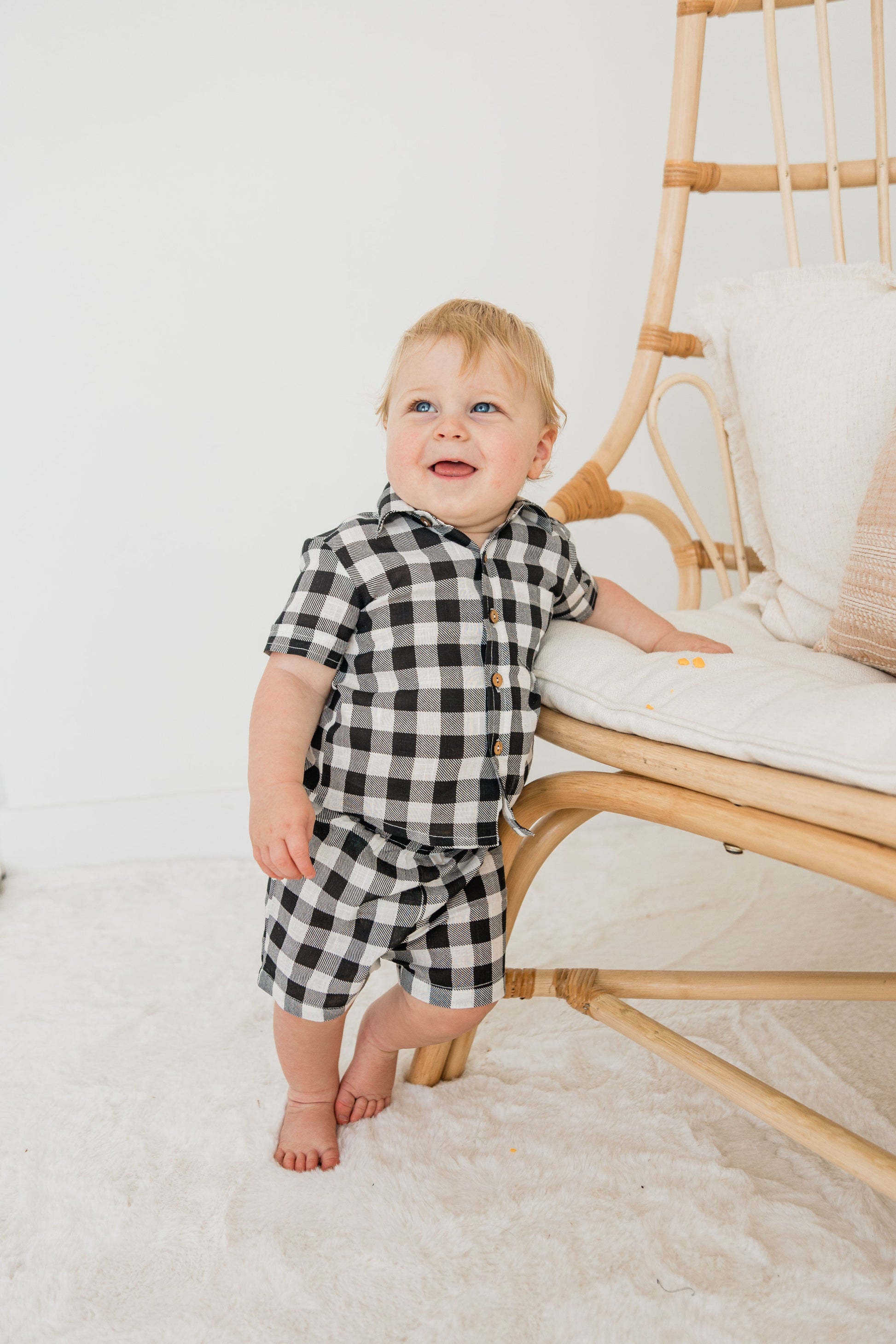 Black Checkered Boys Shirt & Shorts Set Shirt-Shorts Yo Baby India