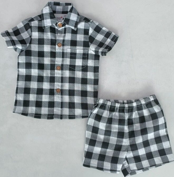 Black Checkered Printed Boys Shirt & Shorts Set Shirt-Shorts Yo Baby India