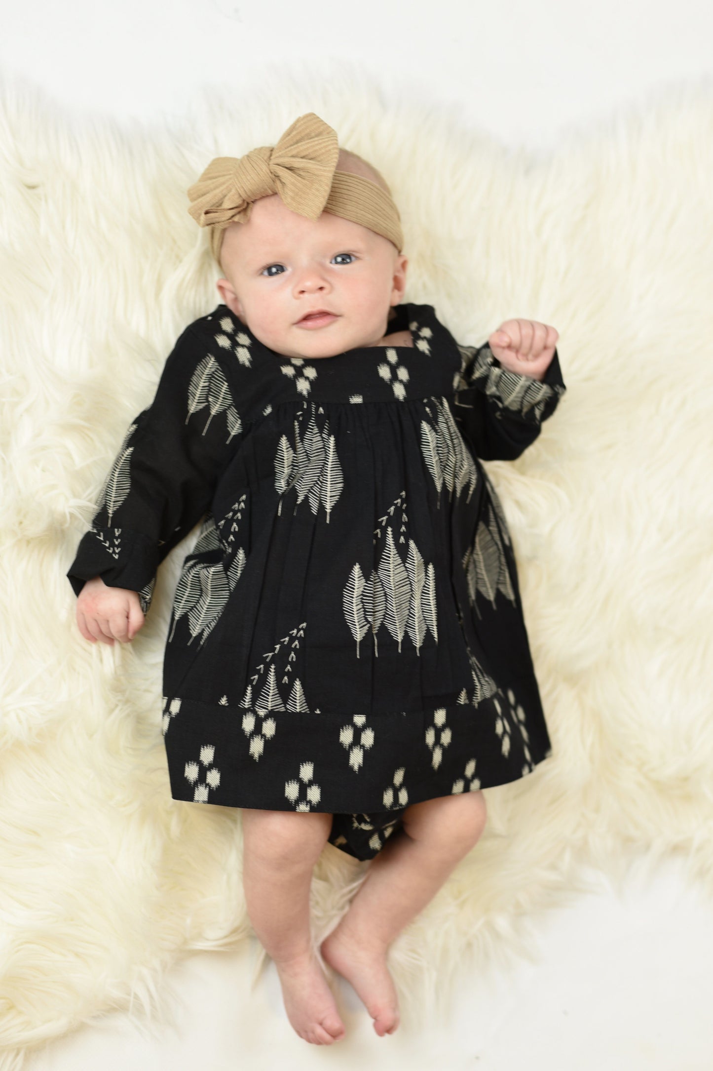 Black Leaf Print Dress & Matching Bloomers Dress Yo Baby Wholesale