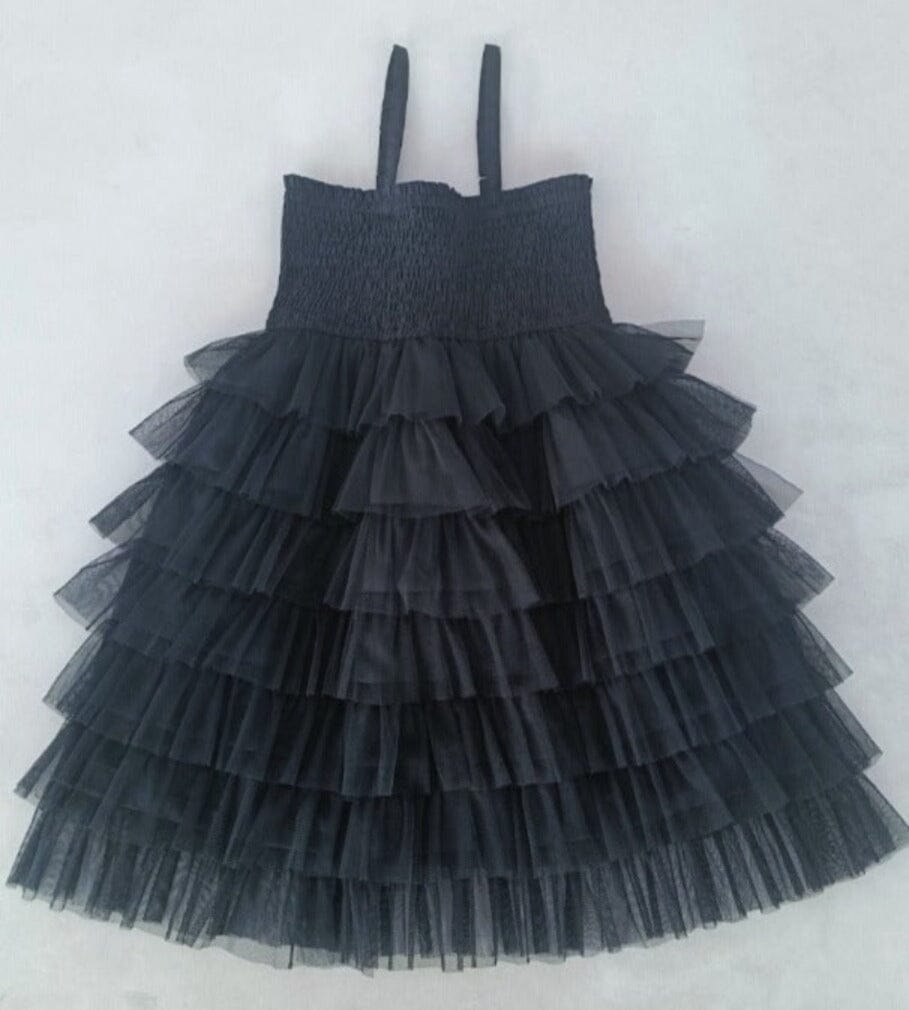 Black Tulle Solid Color Tiered Ruffle Dress Dress Yo Baby India