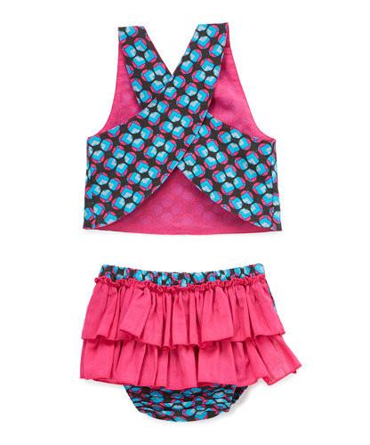 Blue and Pink Frill Infant Sun Dress 2-pc. Set Sun Dress Yo Baby Wholesale