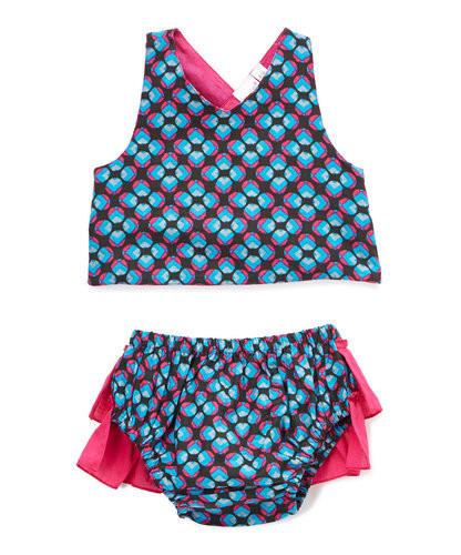 Blue and Pink Frill Infant Sun Dress 2-pc. Set Sun Dress Yo Baby Wholesale