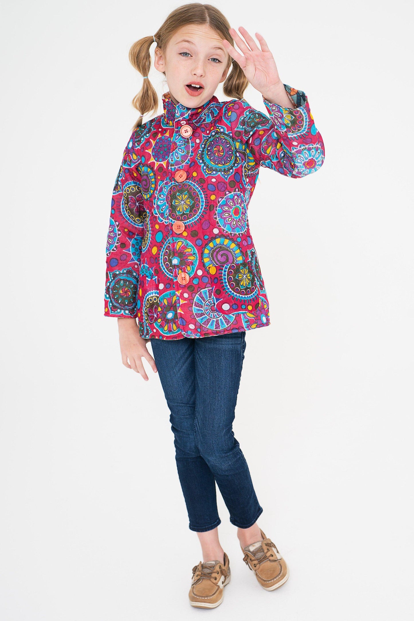 Blue Floral & Fuchsia Reversible Jacket Dress Yo Baby Wholesale