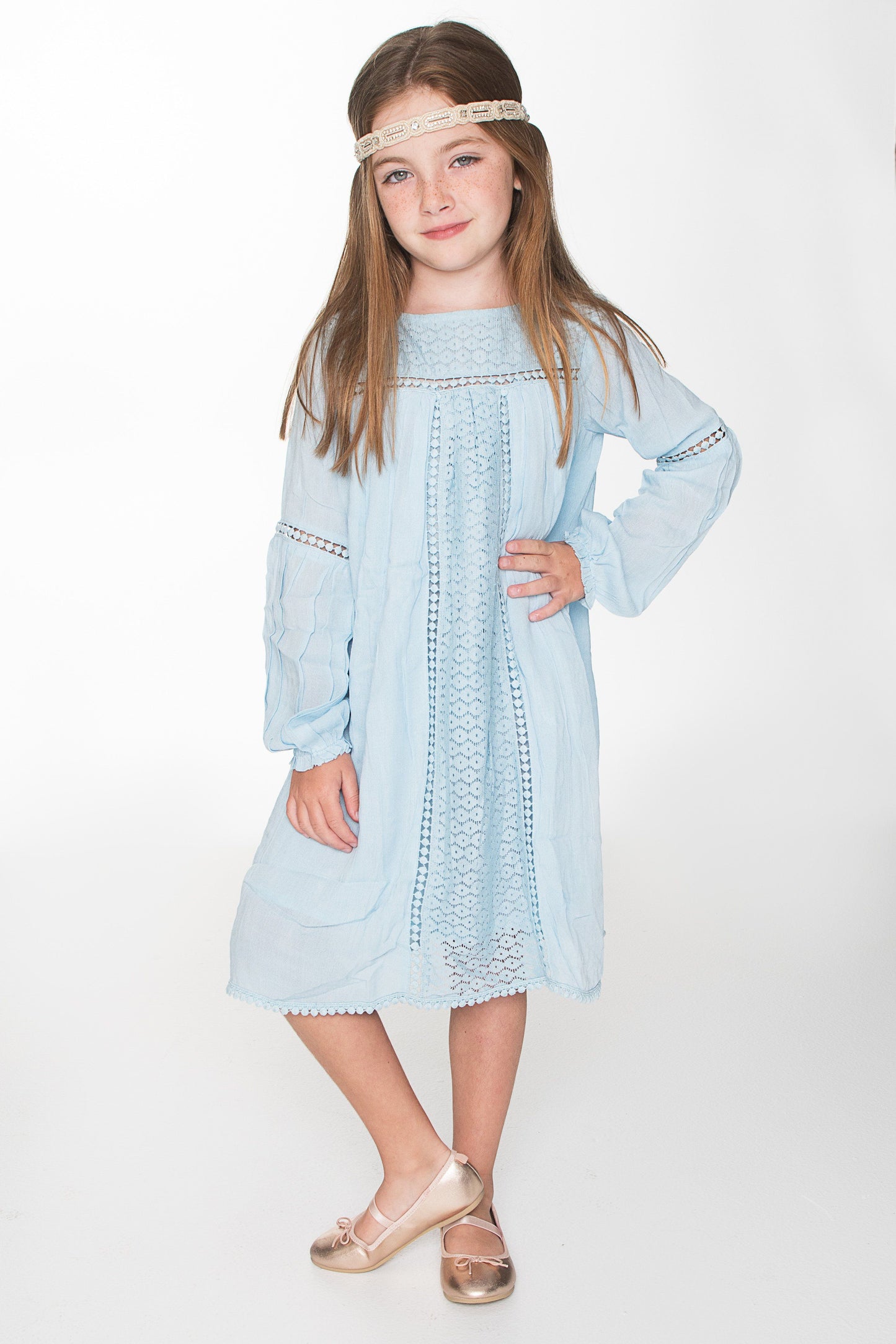 Blue Lace Detail Swing Dress Dress Yo Baby Wholesale