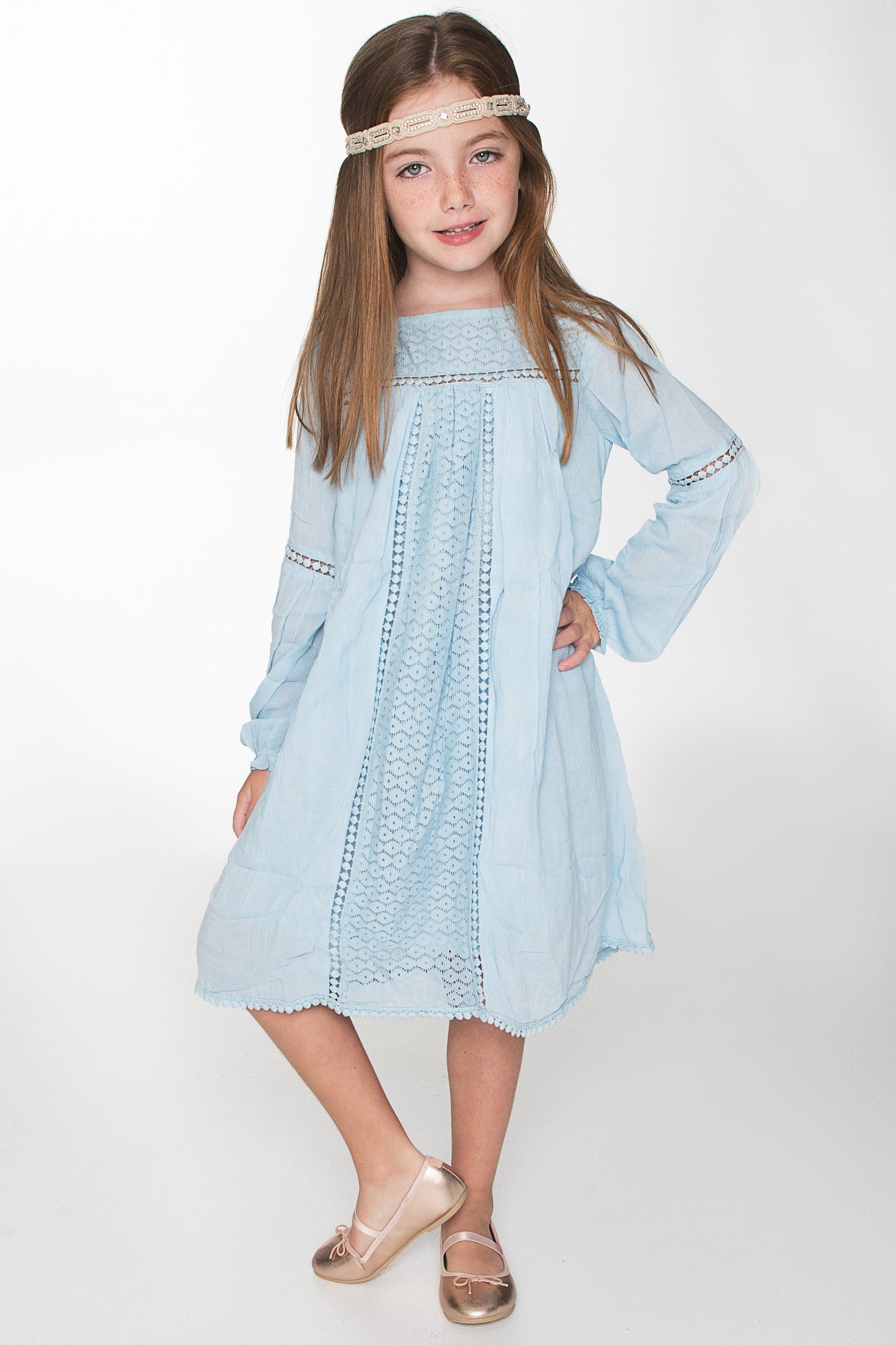 Blue Lace Detail Swing Dress Dress Yo Baby Wholesale