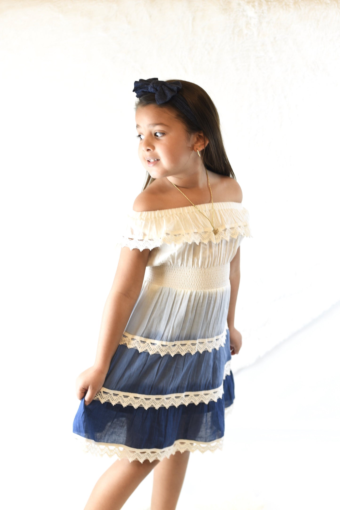 Blue Ombré Off-Shoulder Lace Tier Dress 2-pc. set Yo Baby Wholesale