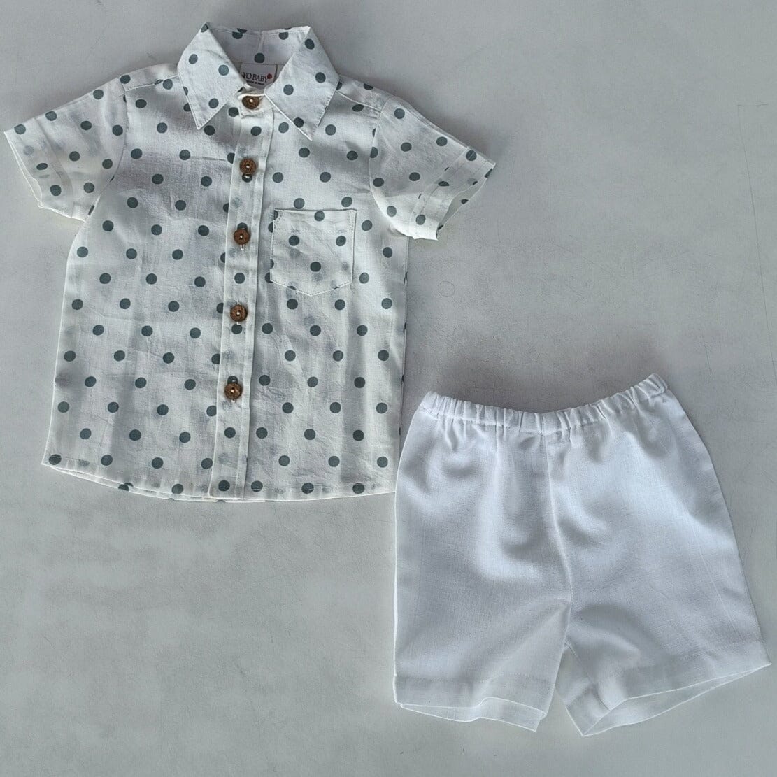 Blue Polka Dot Print Boys Shirt & White Shorts set Shirt-Shorts Yo Baby India