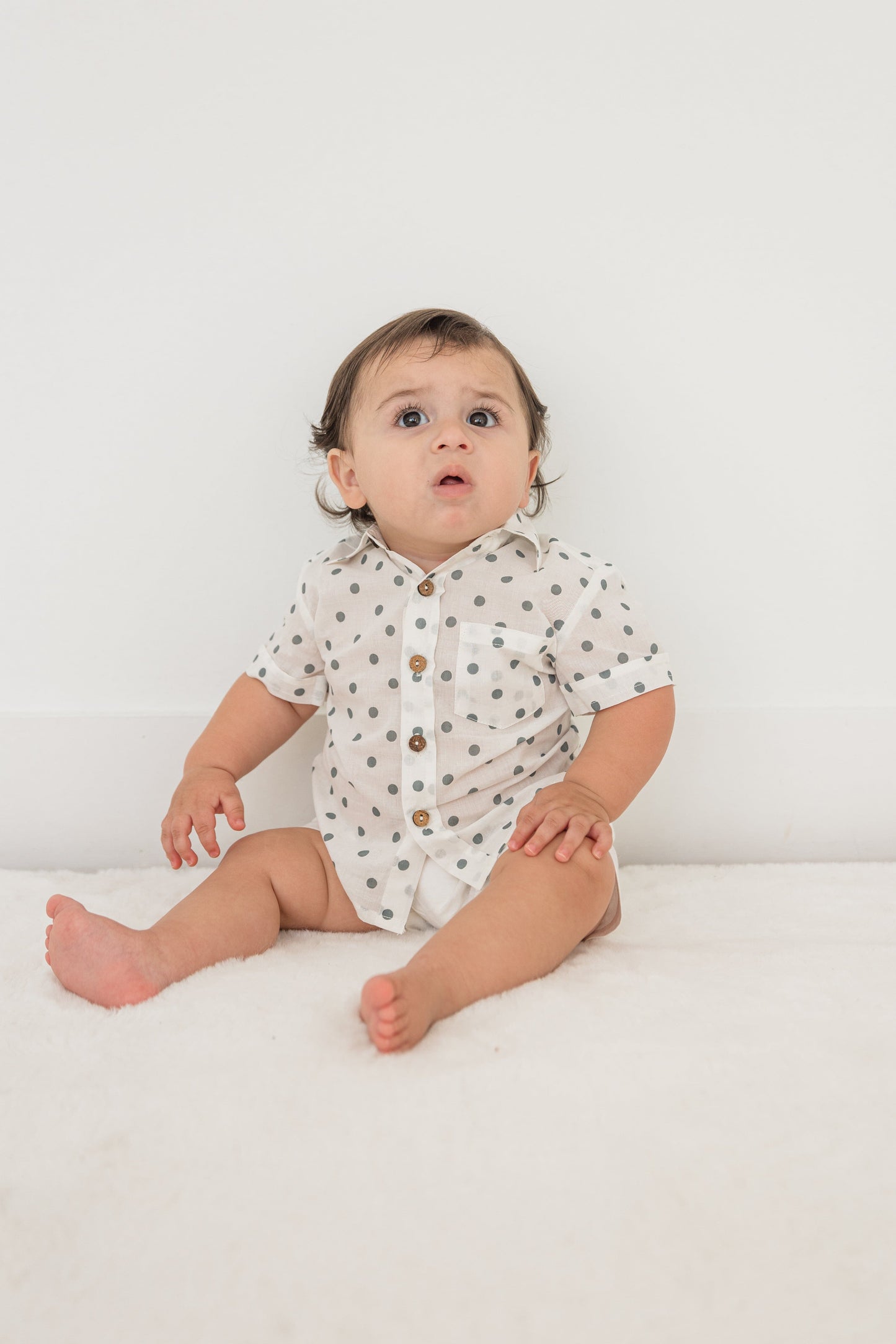 Blue Polka Dot Print Boys Shirt & White Shorts set Shirt-Shorts Yo Baby India