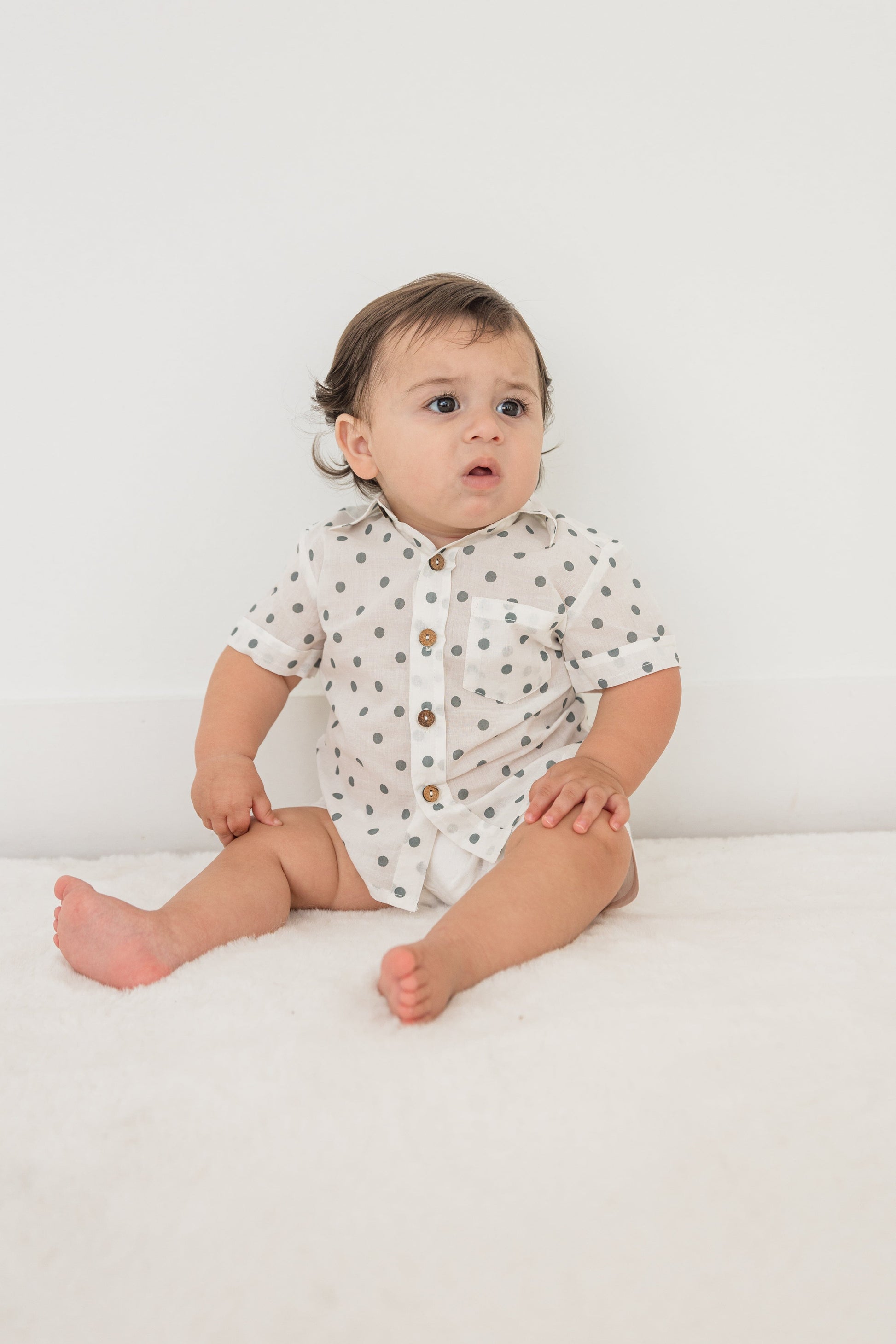 Blue Polka Dot Print Boys Shirt & White Shorts set Shirt-Shorts Yo Baby India