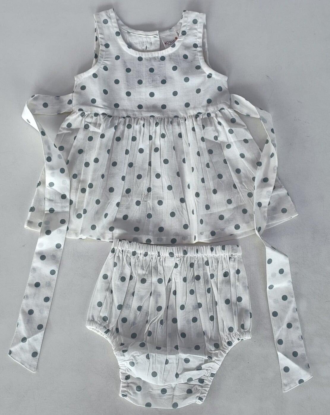 Blue Polka Dot Print Gathered Dress dress & diaper cover Yo Baby India