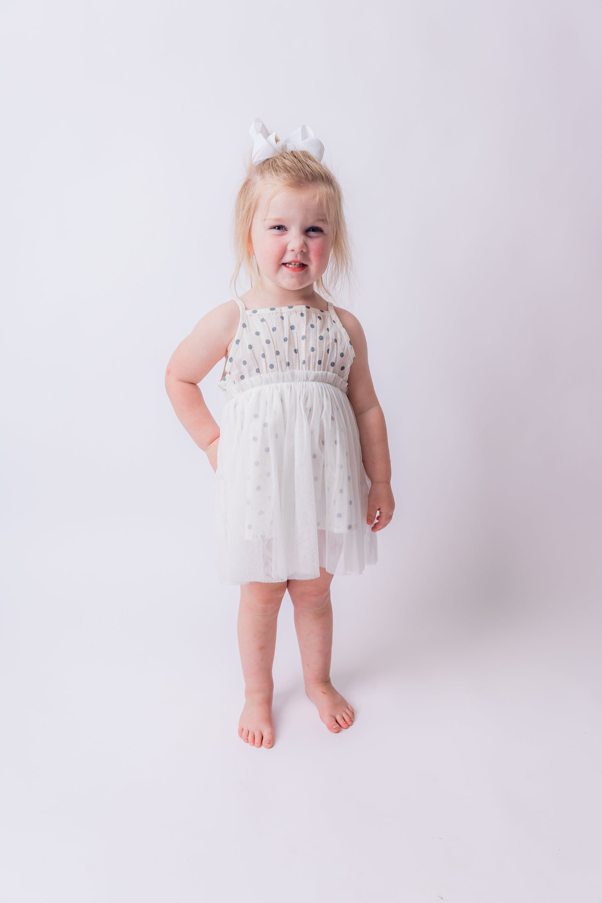 Blue Polka Dot Print Net Ruffle Gathered Dress dress & diaper cover Yo Baby India